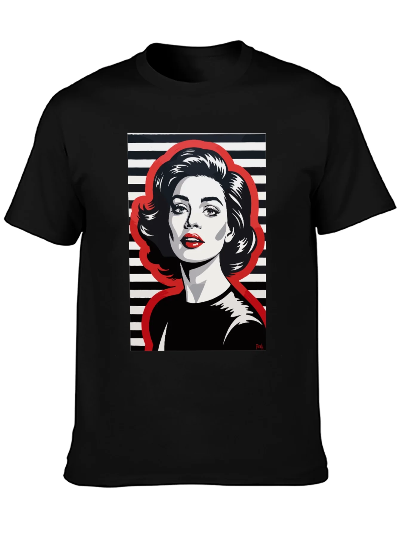 Camiseta Negra con Estampado Pop Art Mujer