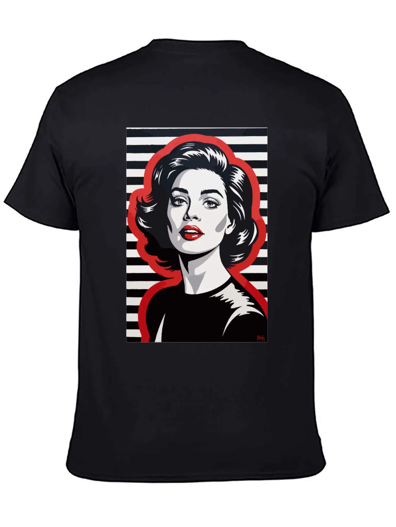 Camiseta Negra con Estampado Pop Art Mujer