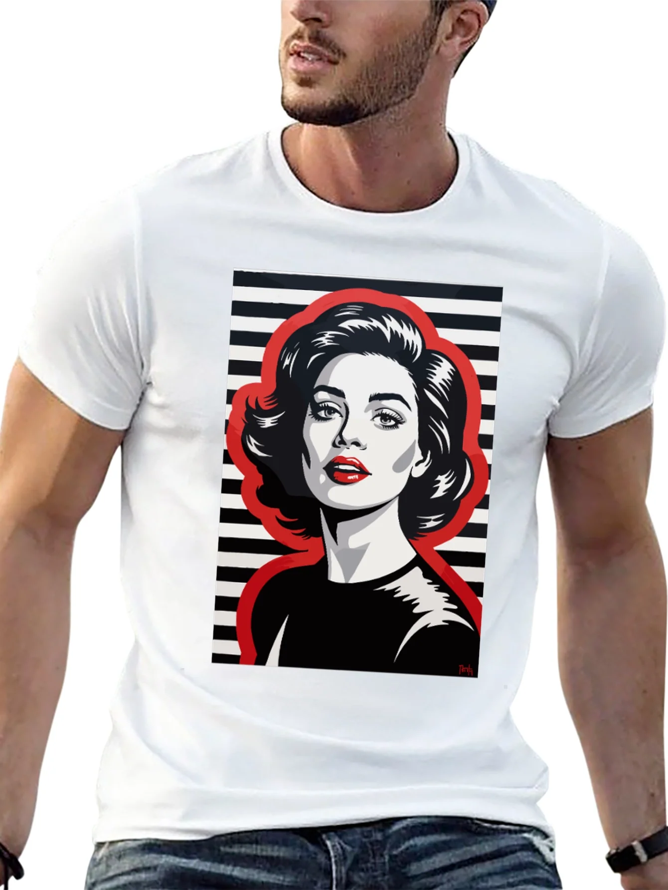 Camiseta Negra con Estampado Pop Art Mujer