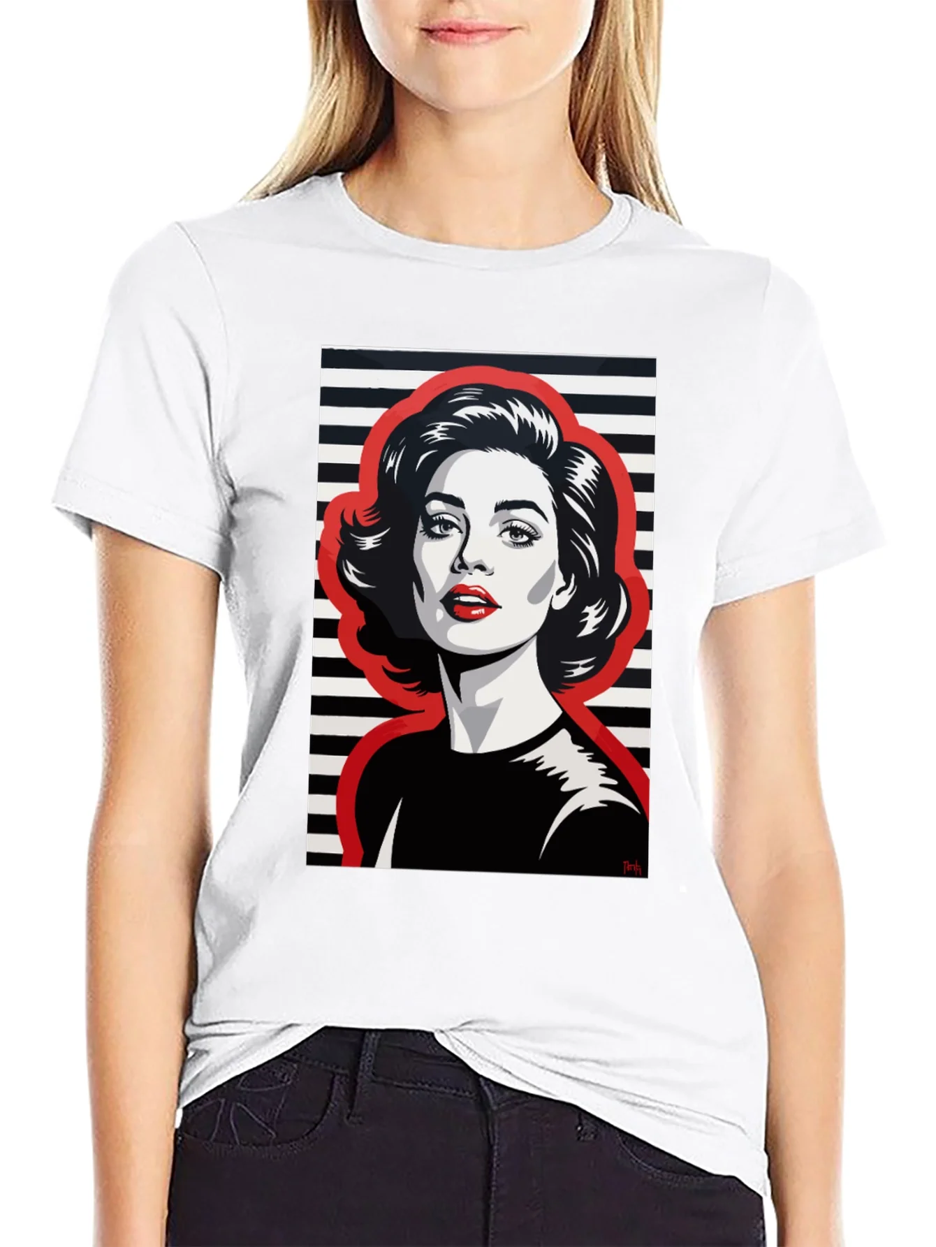 Camiseta Negra con Estampado Pop Art Mujer