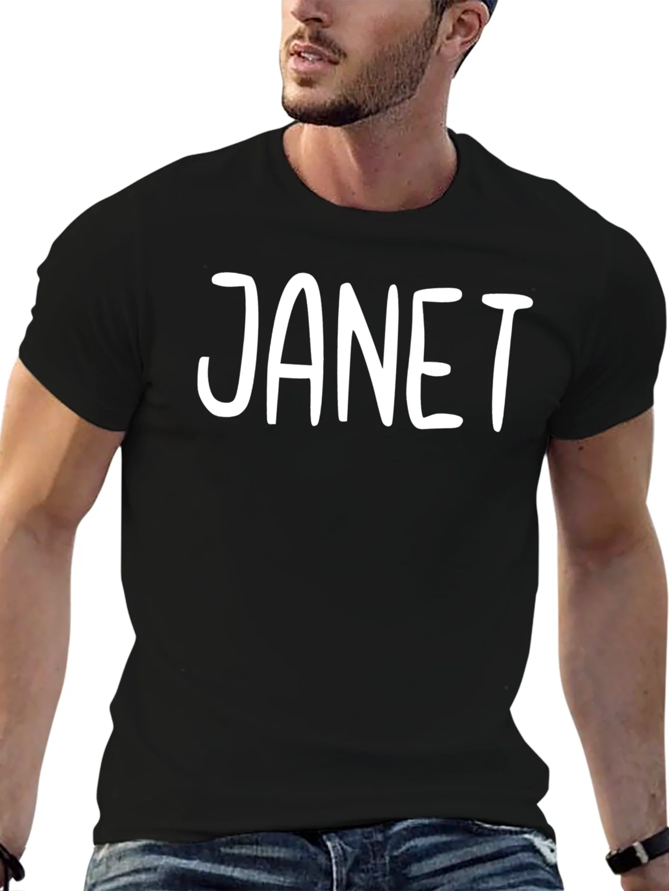 Camiseta Negra con Nombre JANET en Blanco