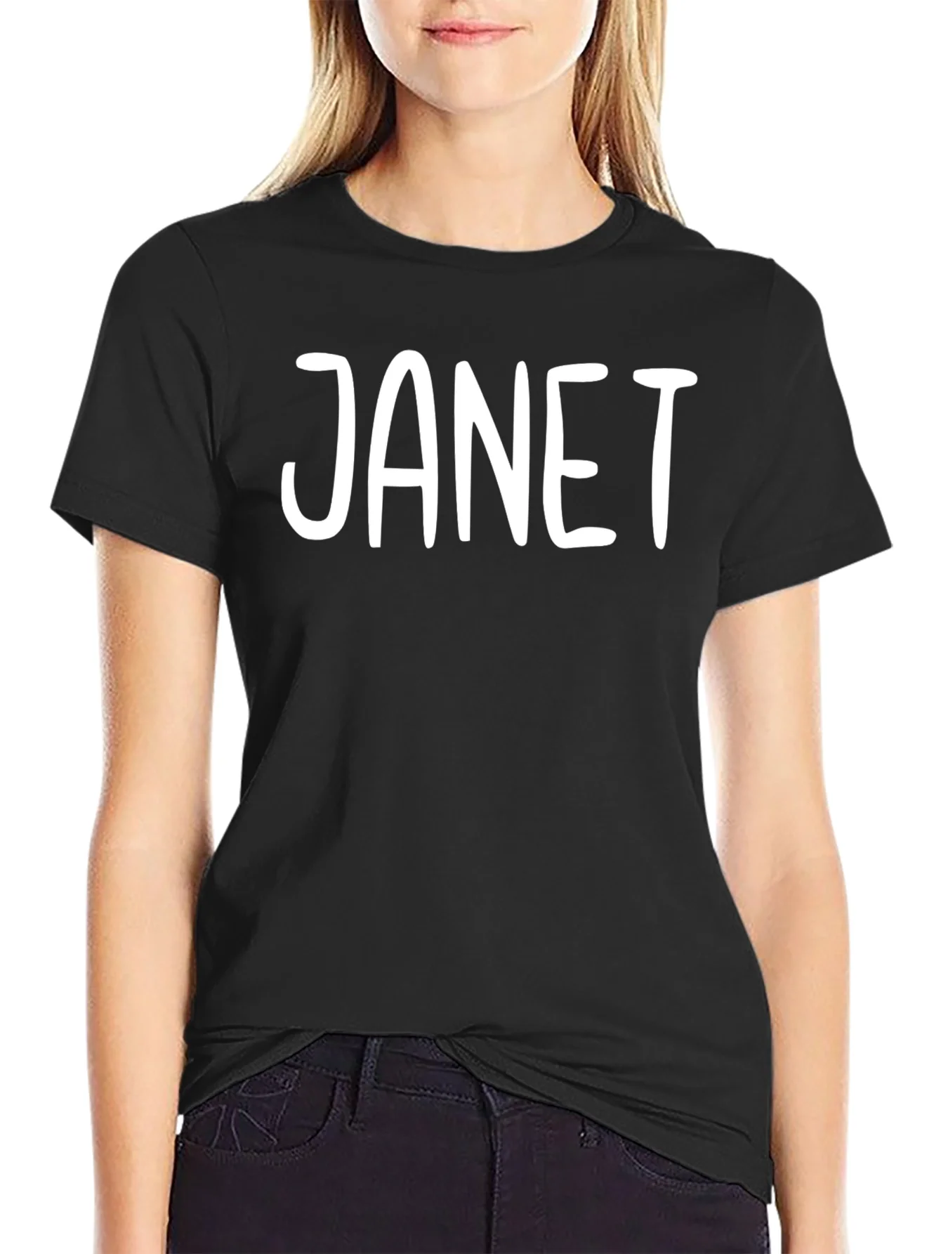 Camiseta Negra con Nombre JANET en Blanco