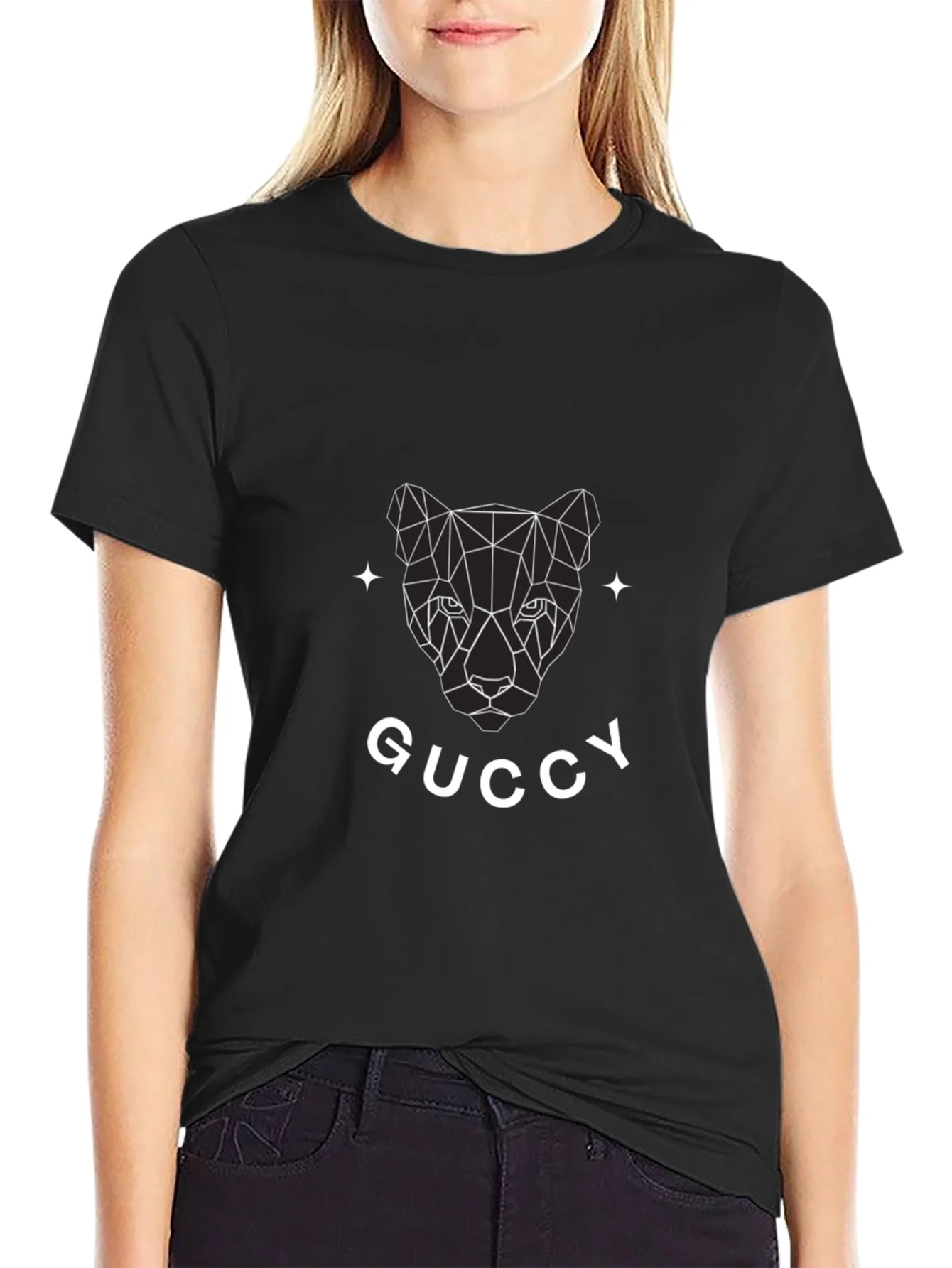 Camiseta Negra con Dise?o Gr¨¢fico Guccy
