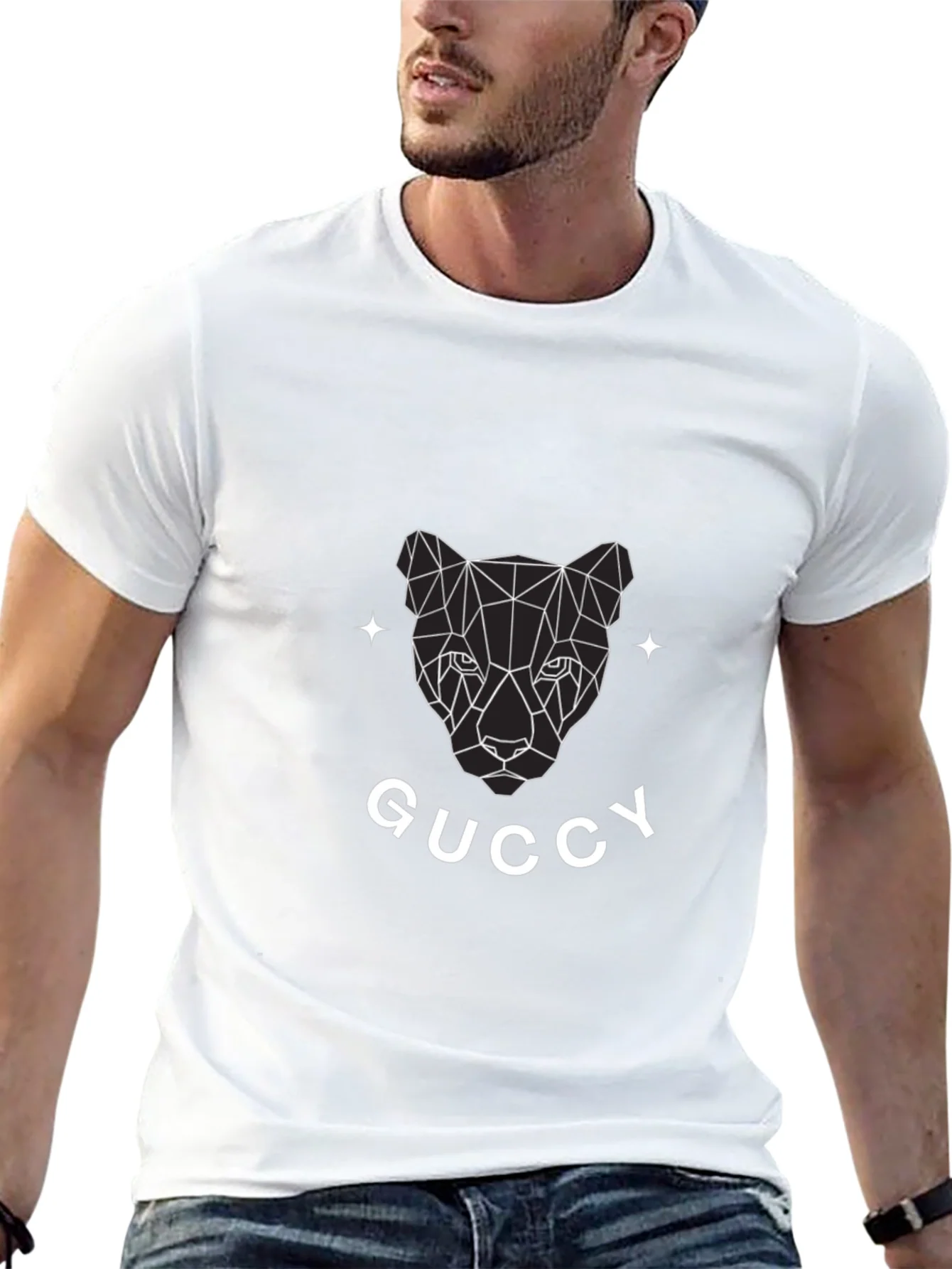 Camiseta Negra con Dise?o Gr¨¢fico Guccy