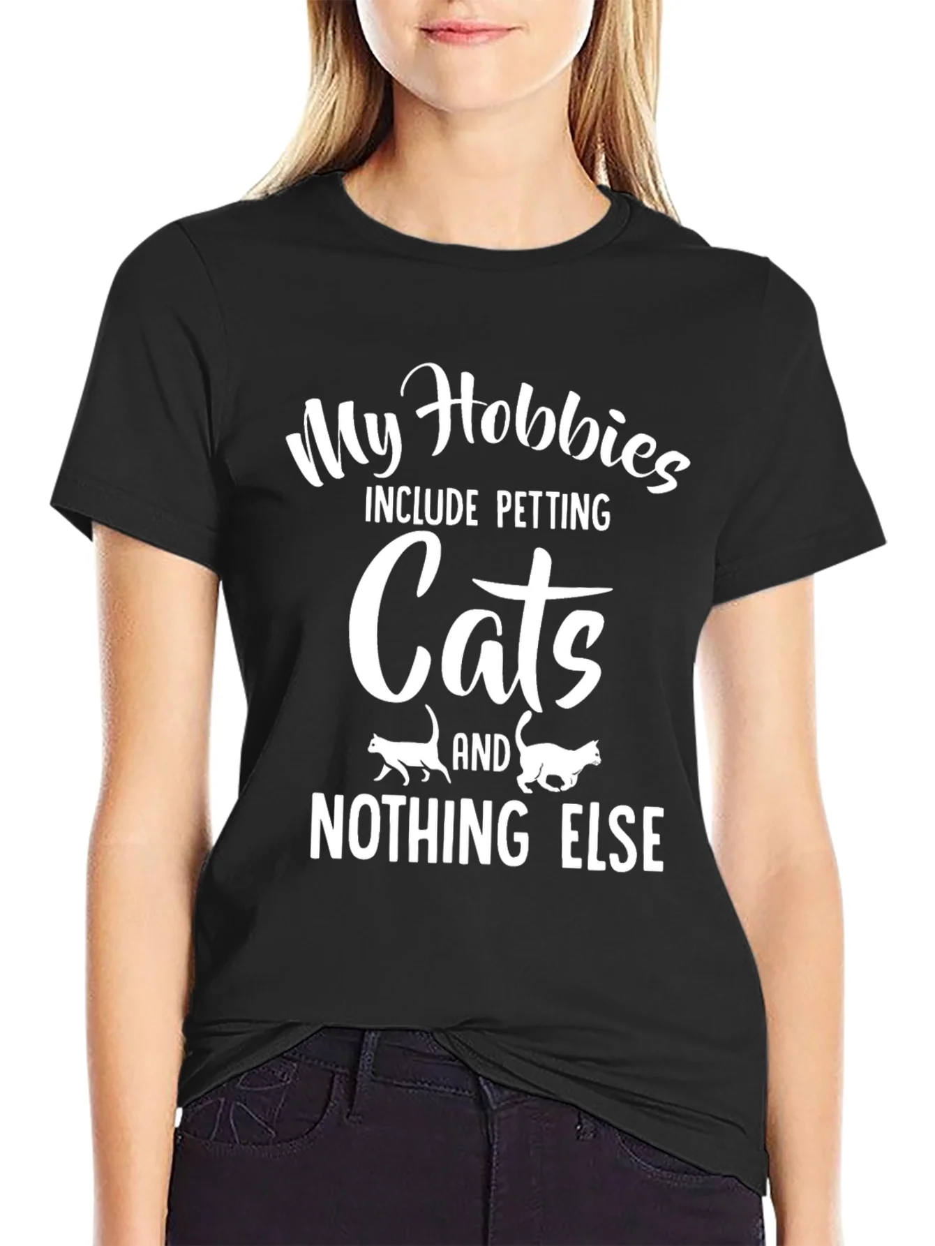 Camiseta Negra My Hobbies Include Petting Cats
