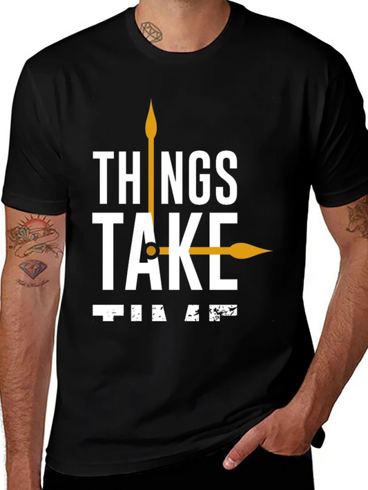 Rebbecca Things Take Time T-Shirt Black Casual Cotton Tee