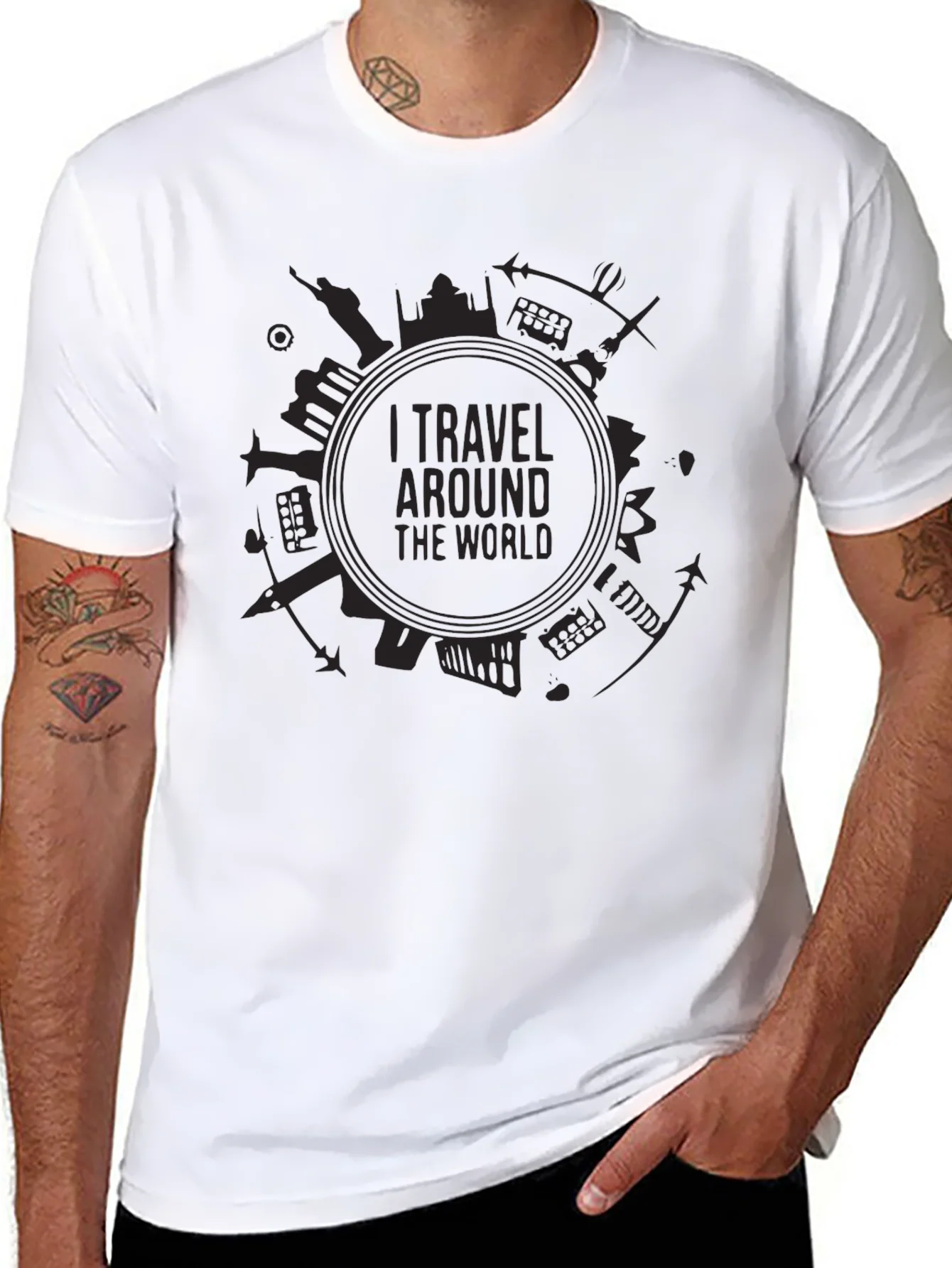Camiseta Negra I Travel Around the World Unisex