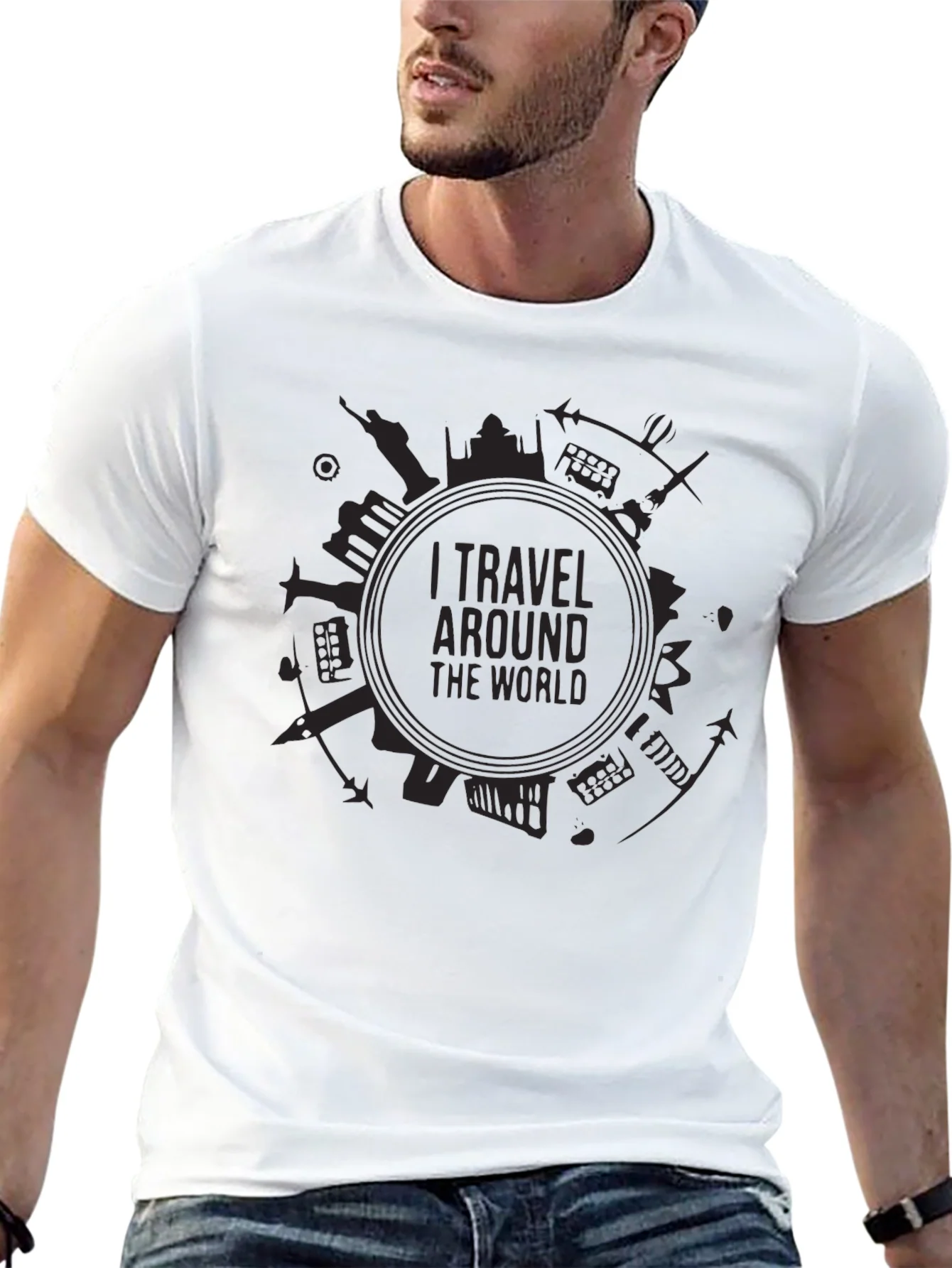 Camiseta Negra I Travel Around the World Unisex