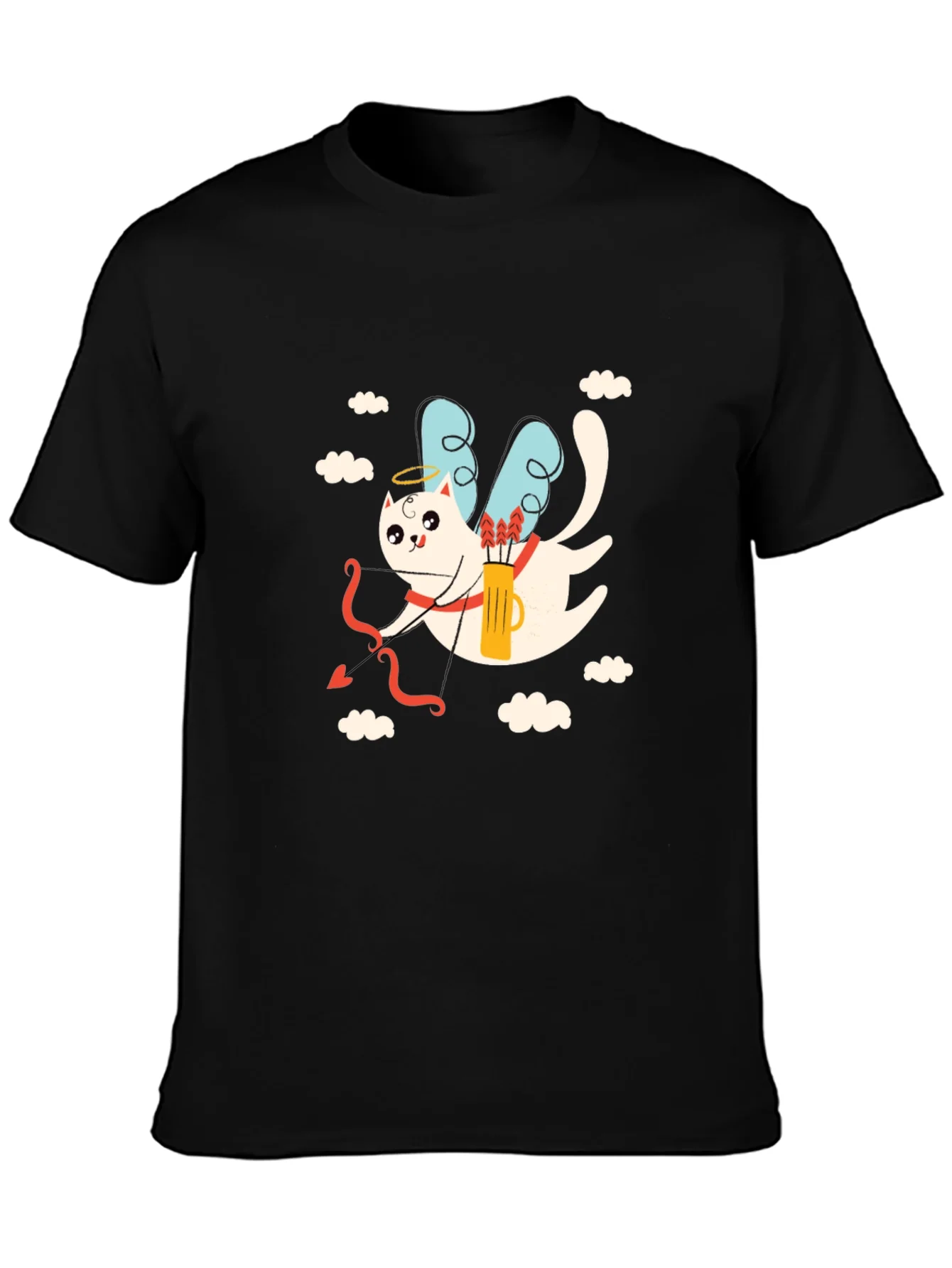 Camiseta Negra con Dise?o de Cupido Gatuno