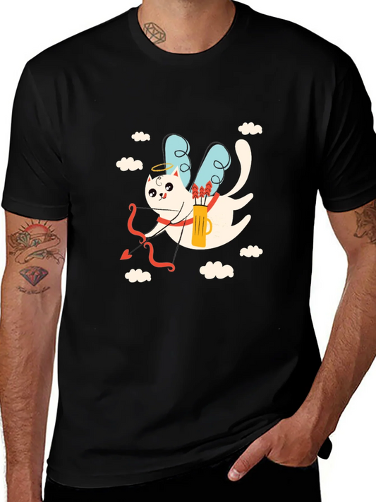 Camiseta Negra con Dise?o de Cupido Gatuno