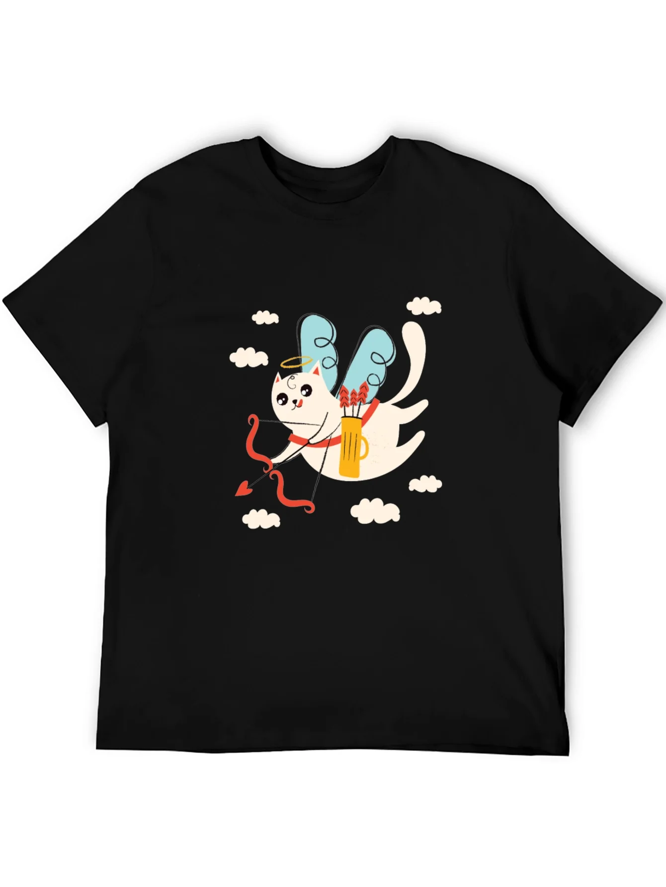 Camiseta Negra con Dise?o de Cupido Gatuno