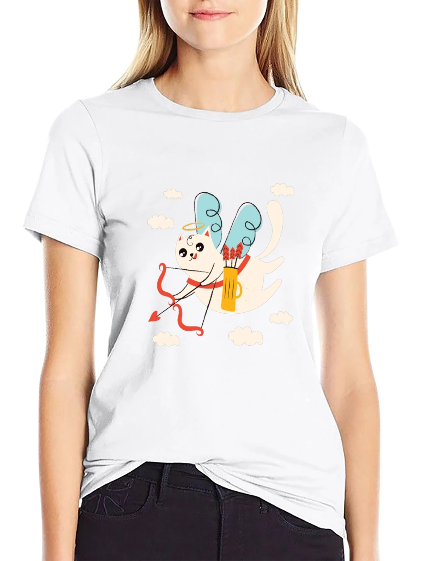 Camiseta Negra con Dise?o de Cupido Gatuno