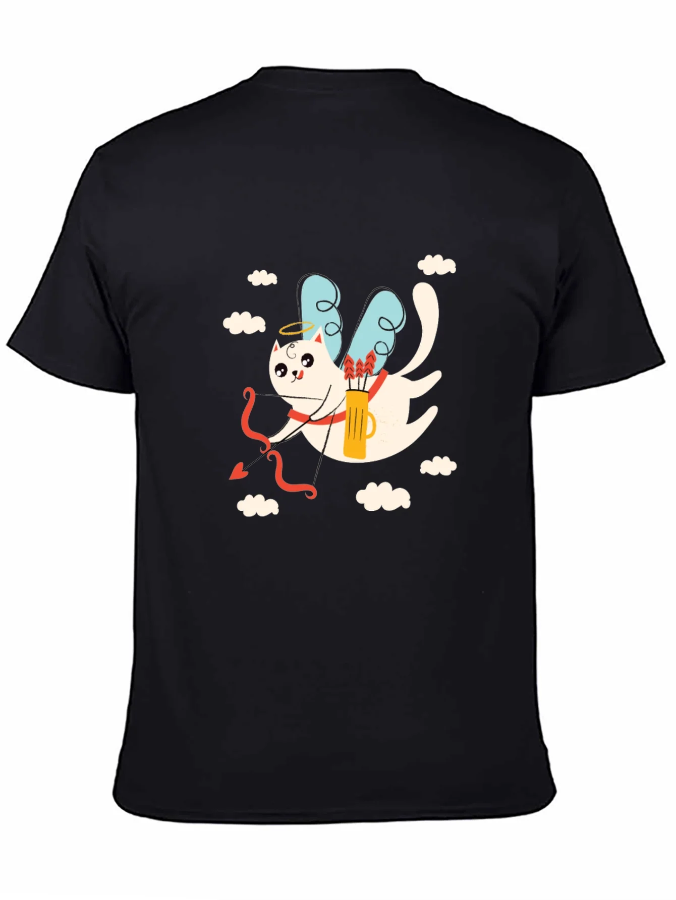 Camiseta Negra con Dise?o de Cupido Gatuno