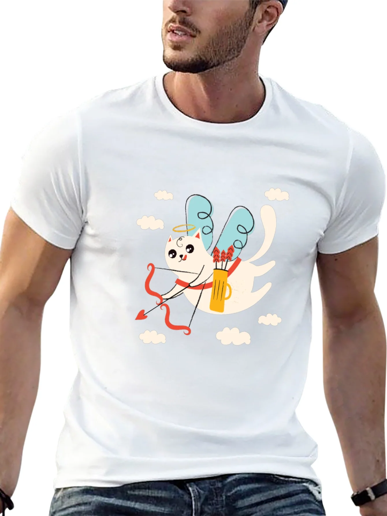 Camiseta Negra con Dise?o de Cupido Gatuno