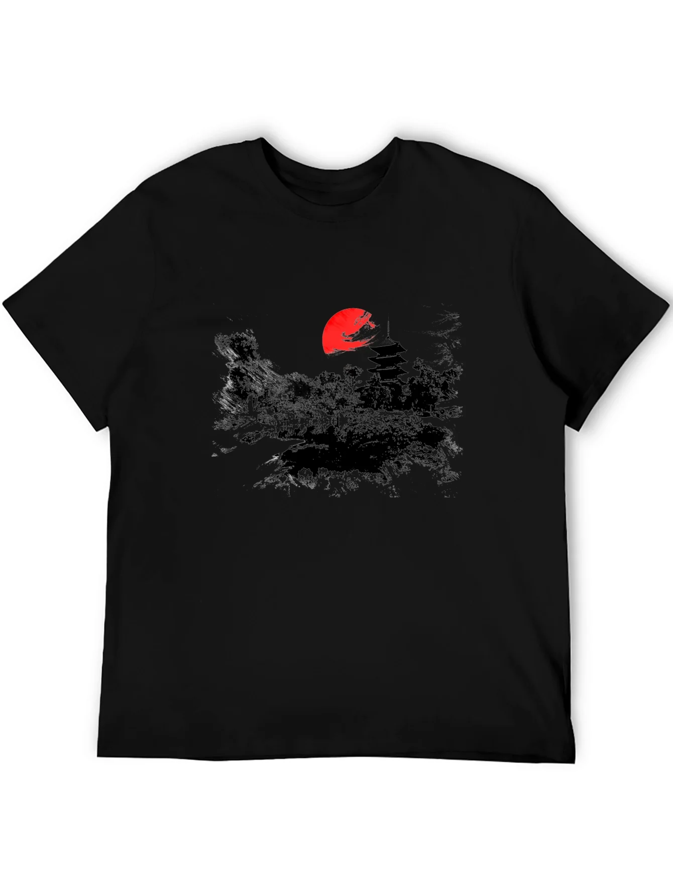 Rebbecca Japanese Sunset Graphic Tee - Black Cotton T-Shirt