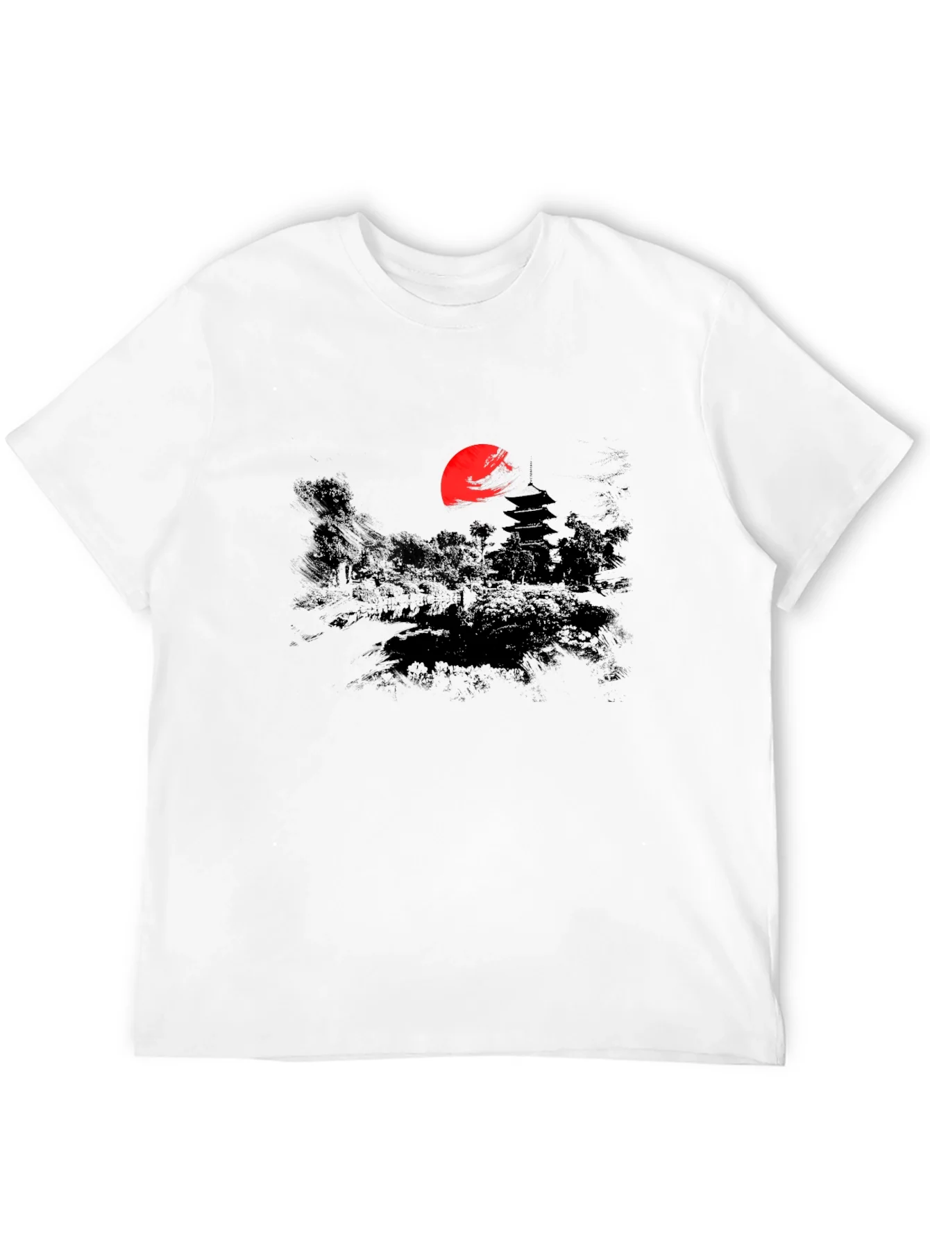 Rebbecca Japanese Sunset Graphic Tee - Black Cotton T-Shirt