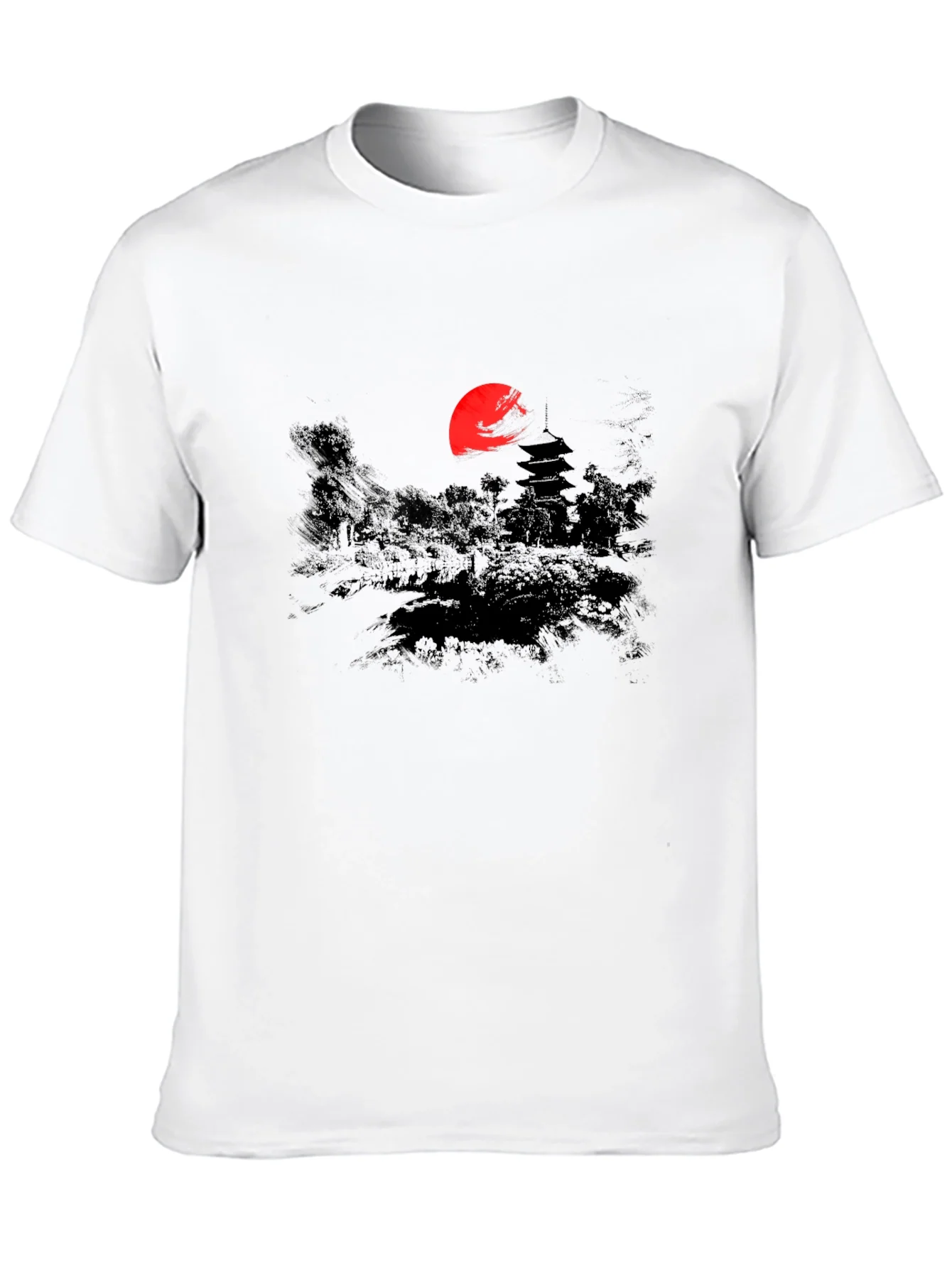 Rebbecca Japanese Sunset Graphic Tee - Black Cotton T-Shirt