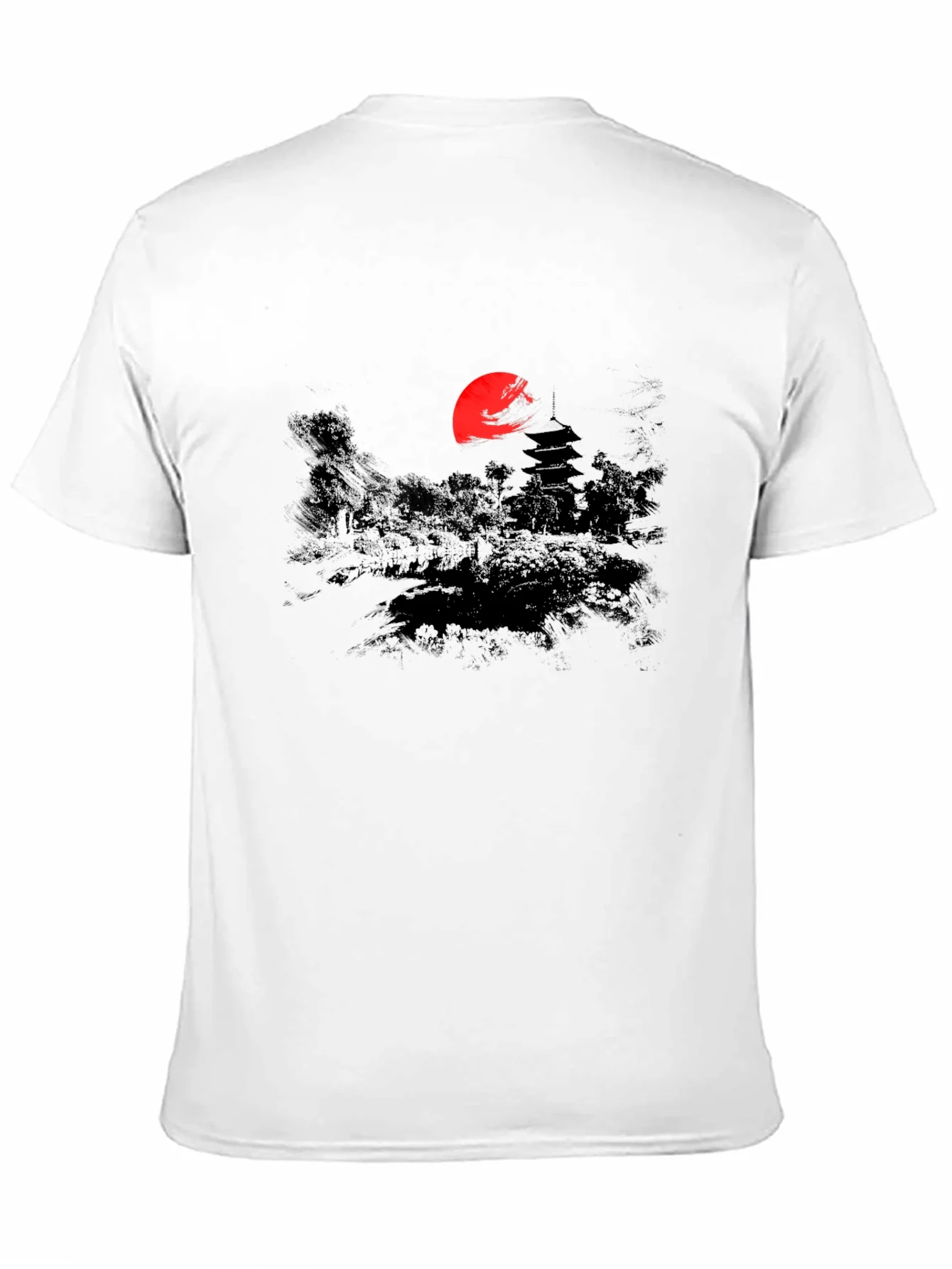 Rebbecca Japanese Sunset Graphic Tee - Black Cotton T-Shirt