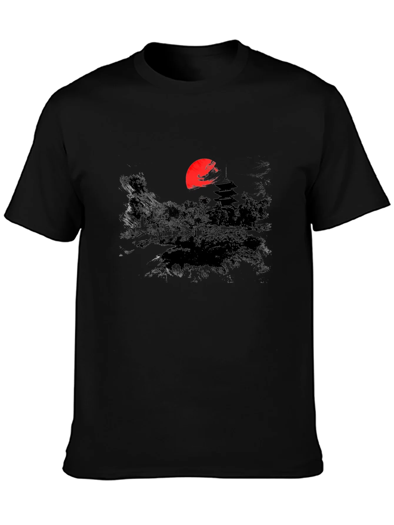 Rebbecca Japanese Sunset Graphic Tee - Black Cotton T-Shirt