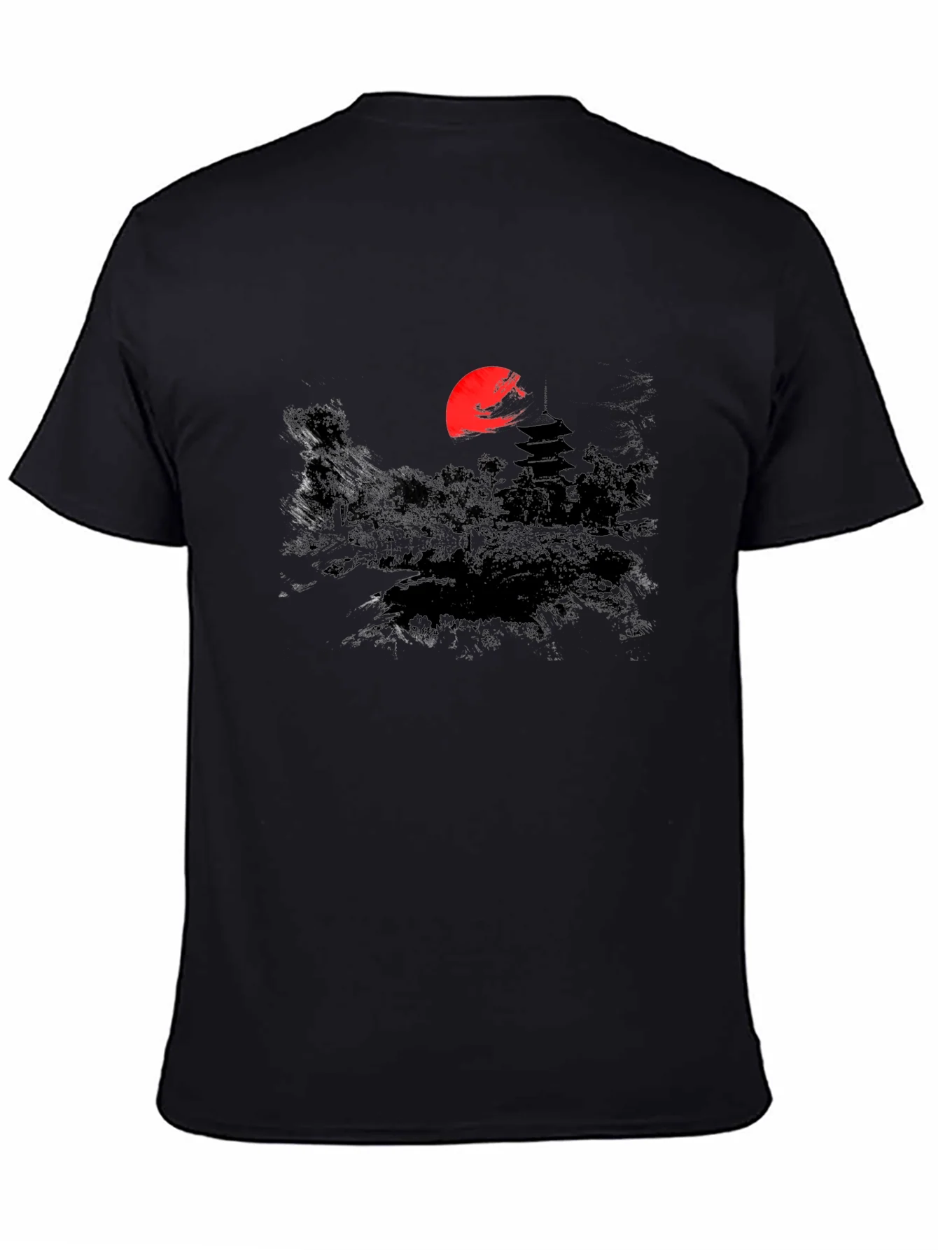Rebbecca Japanese Sunset Graphic Tee - Black Cotton T-Shirt