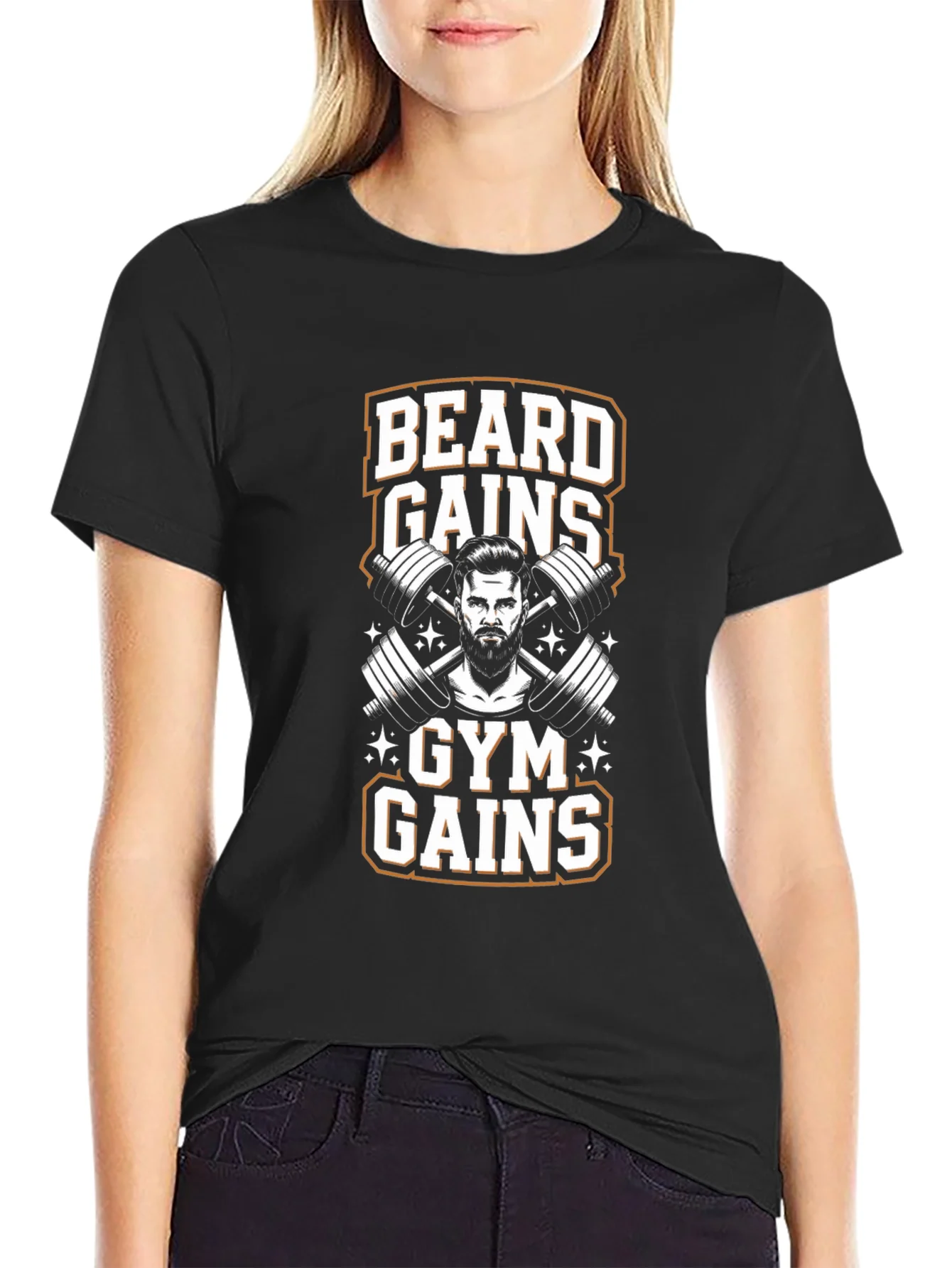 Camiseta Negra: Barba y Ganancias de Gimnasio