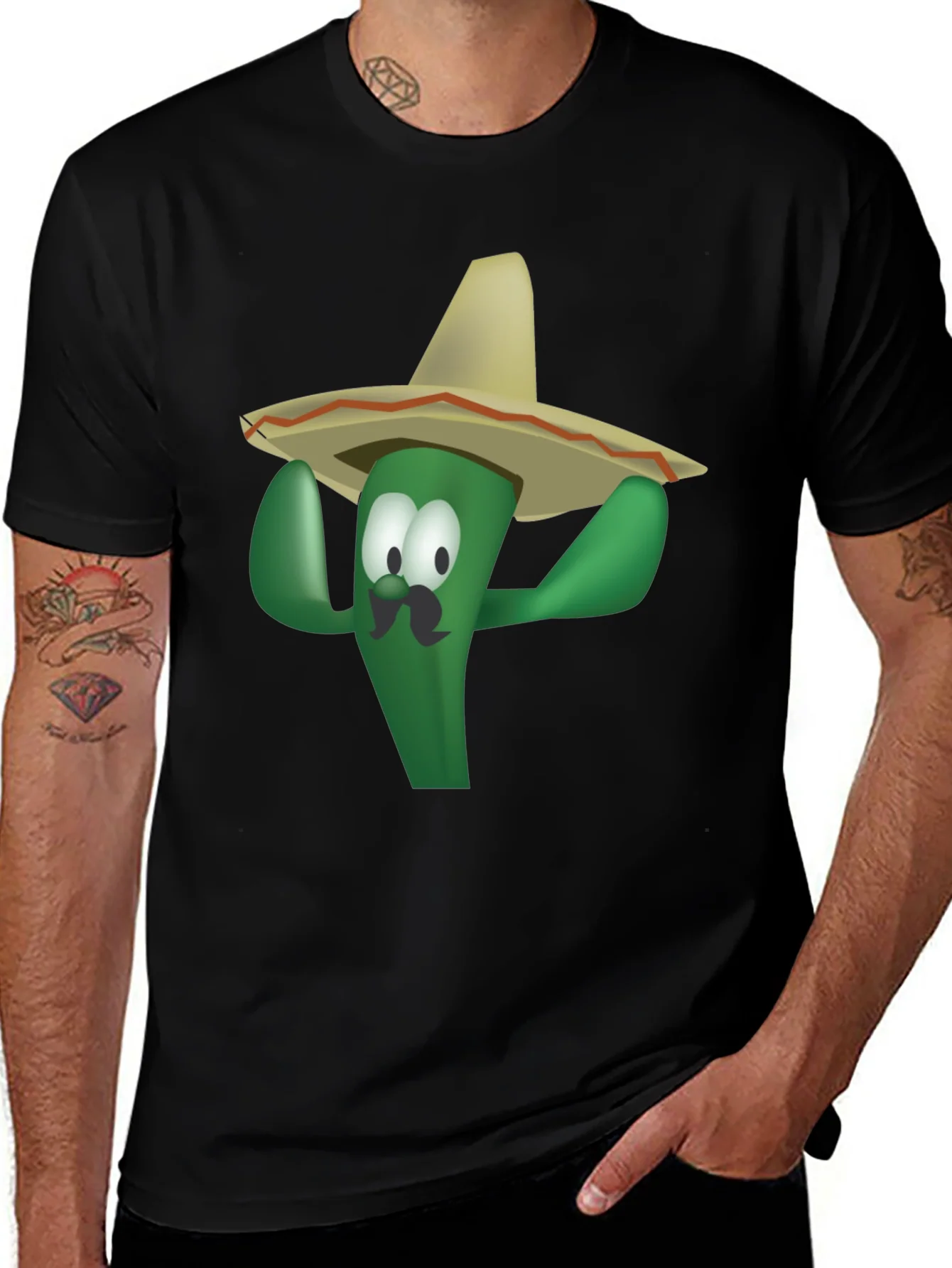 Camiseta Negra con Cactus Sombrero
