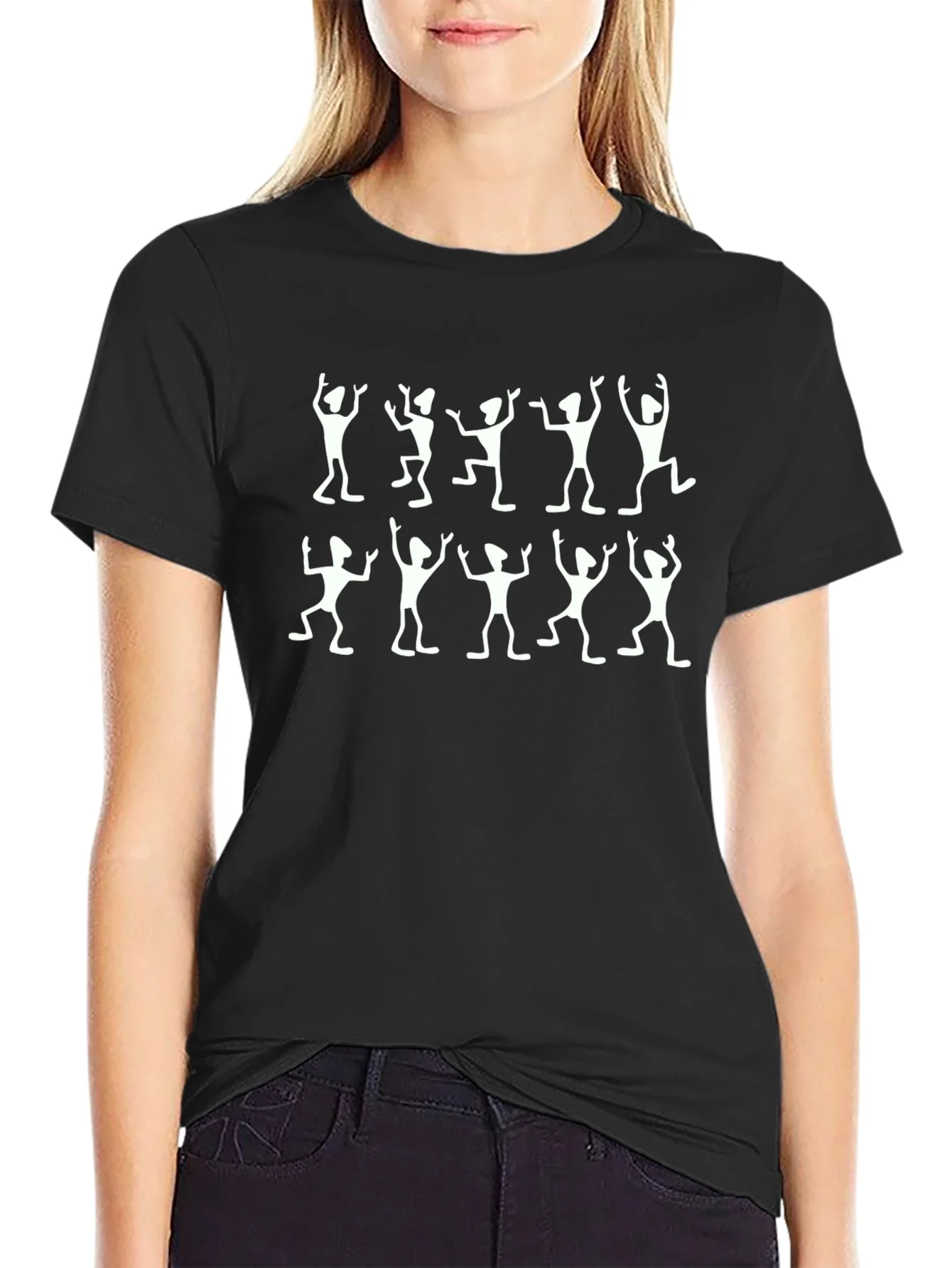 Rebbecca Dancing Figures Black Crew Neck T-Shirt