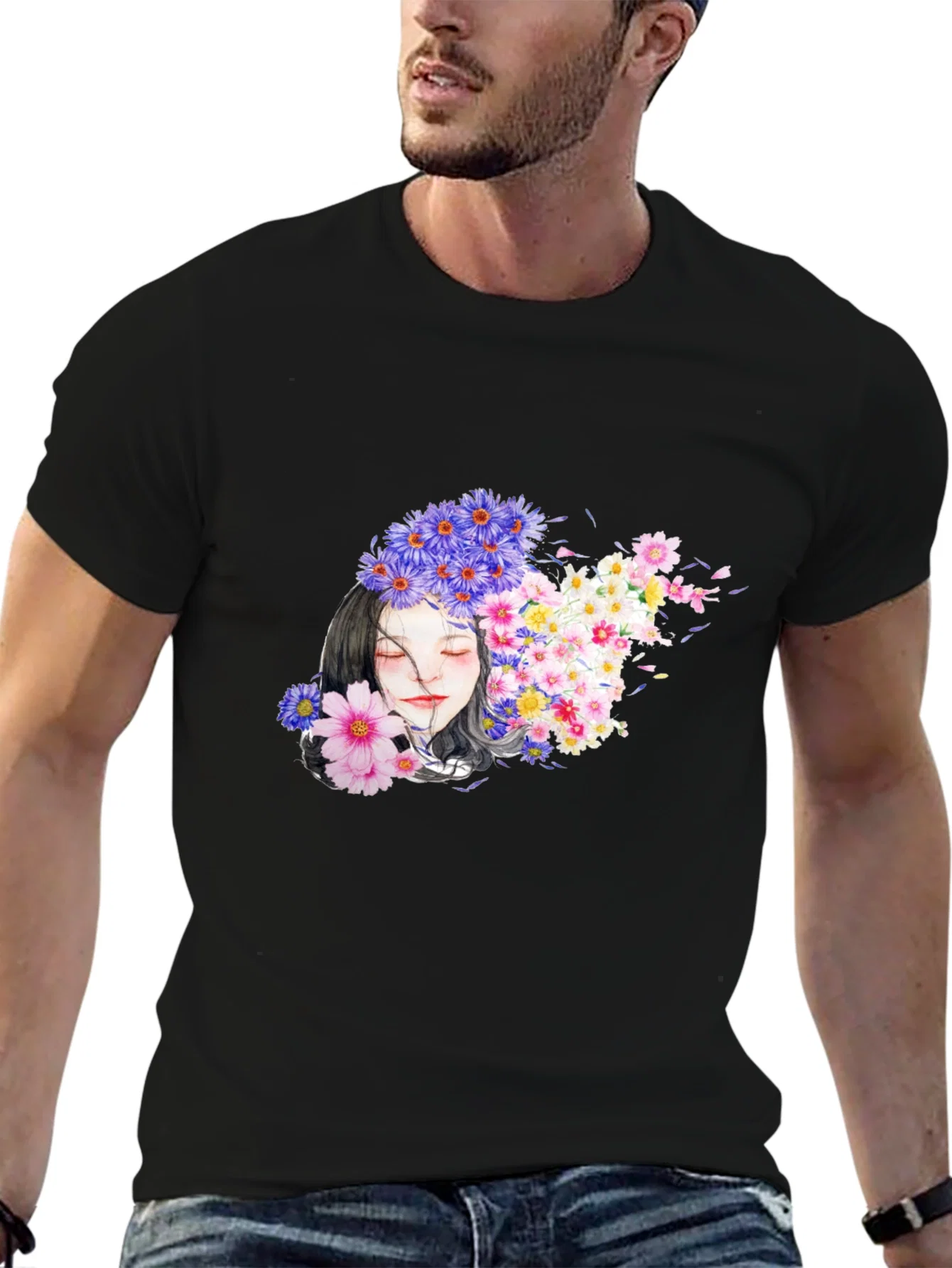 Rebbecca Floral Woman Black T-Shirt
