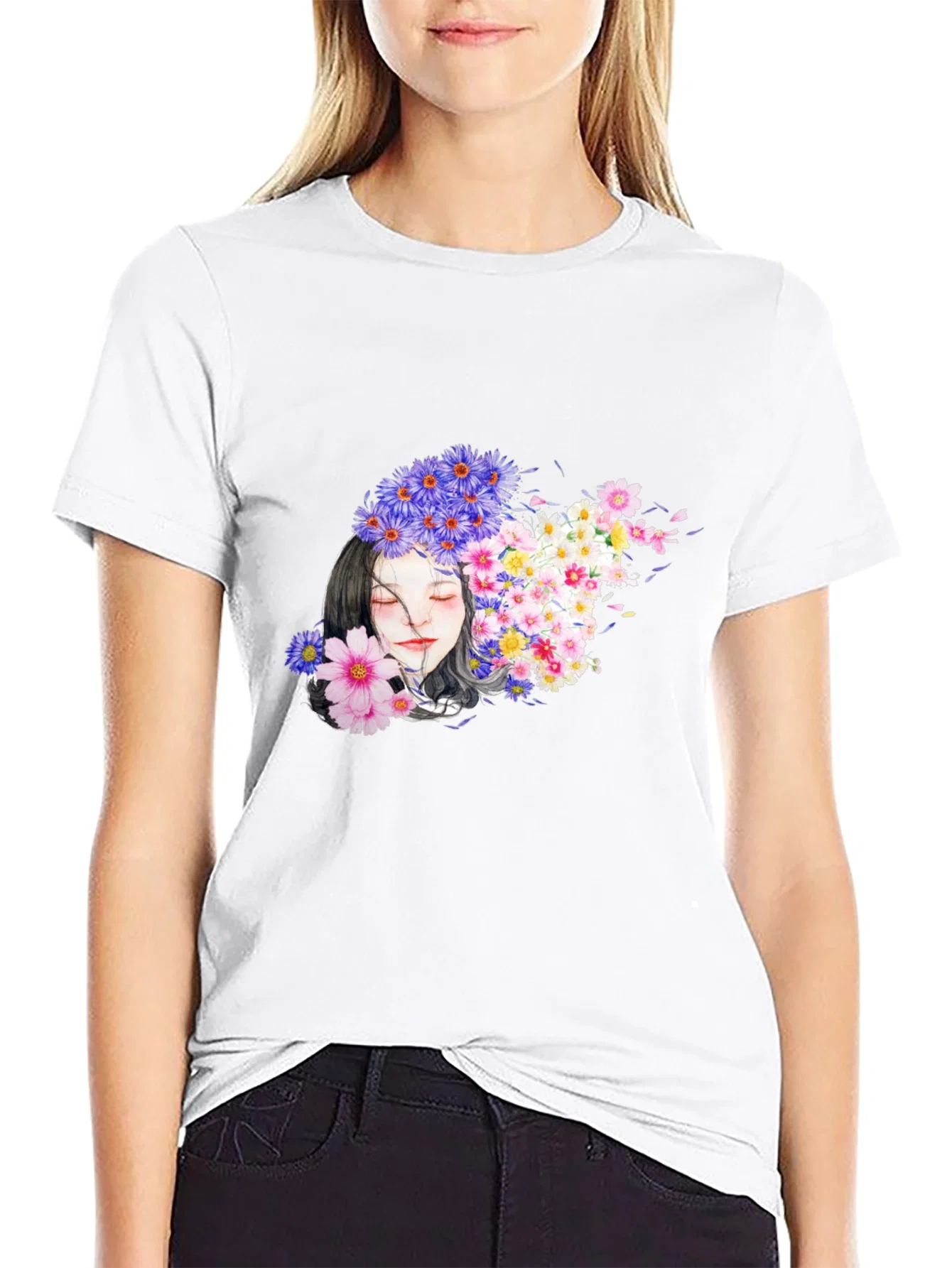Rebbecca Floral Woman Black T-Shirt