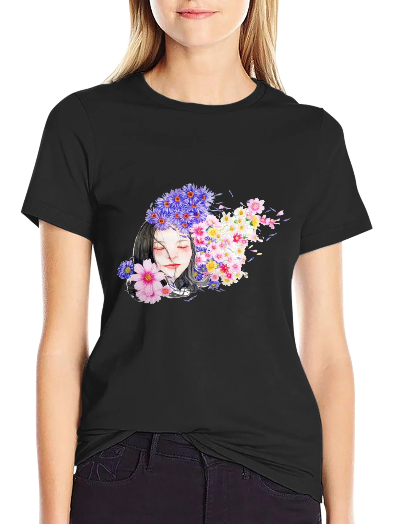 Rebbecca Floral Woman Black T-Shirt