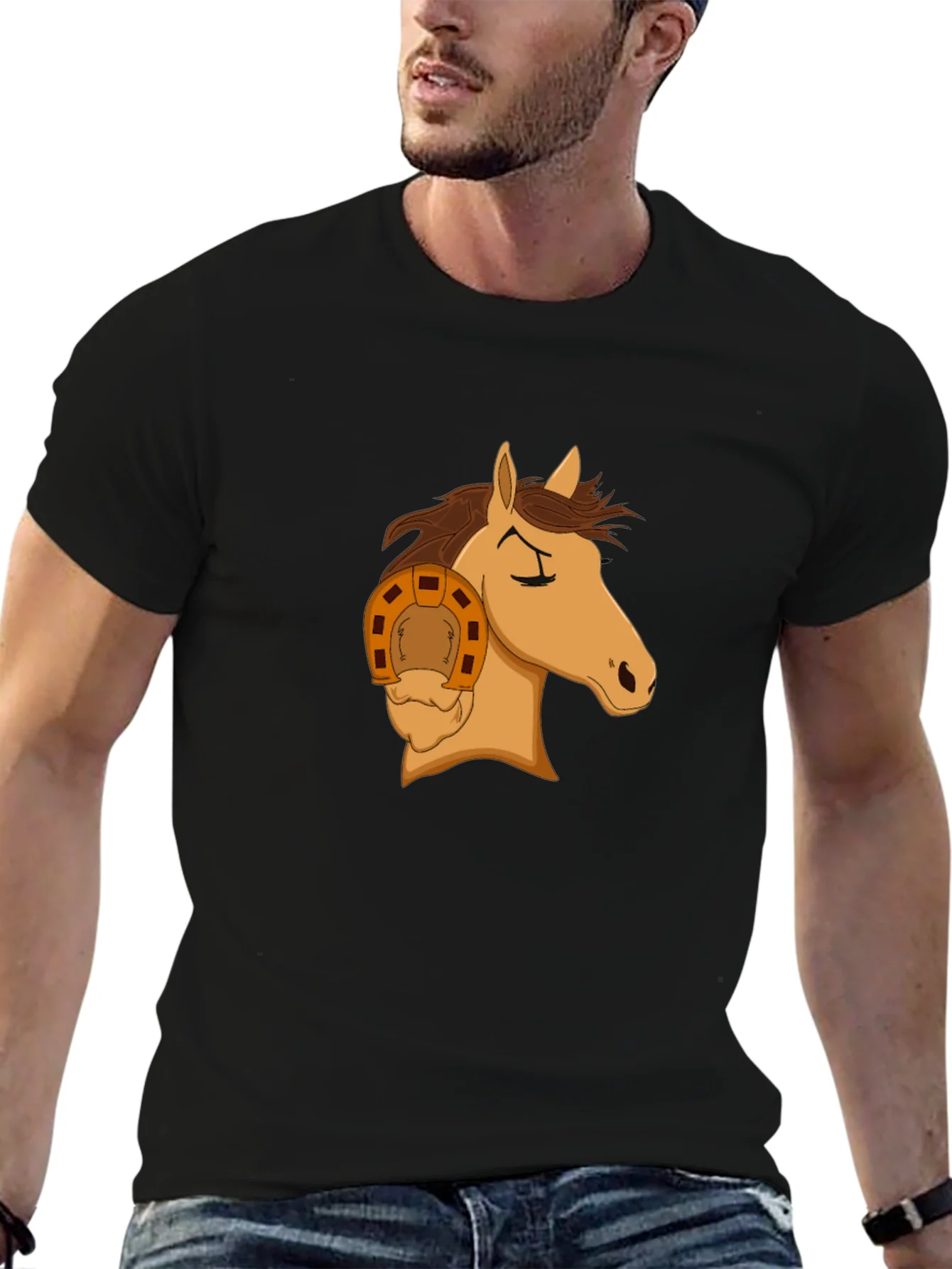 Rebbecca Horse Head with Horseshoe Graphic T-Shirt