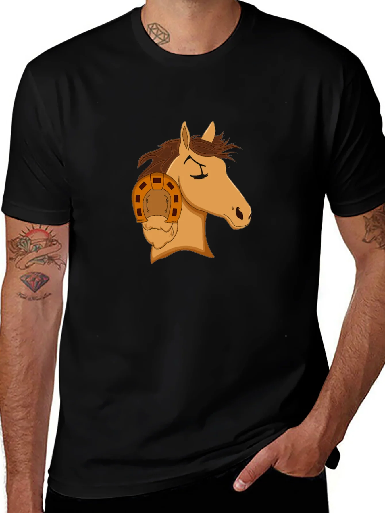 Rebbecca Horse Head with Horseshoe Graphic T-Shirt