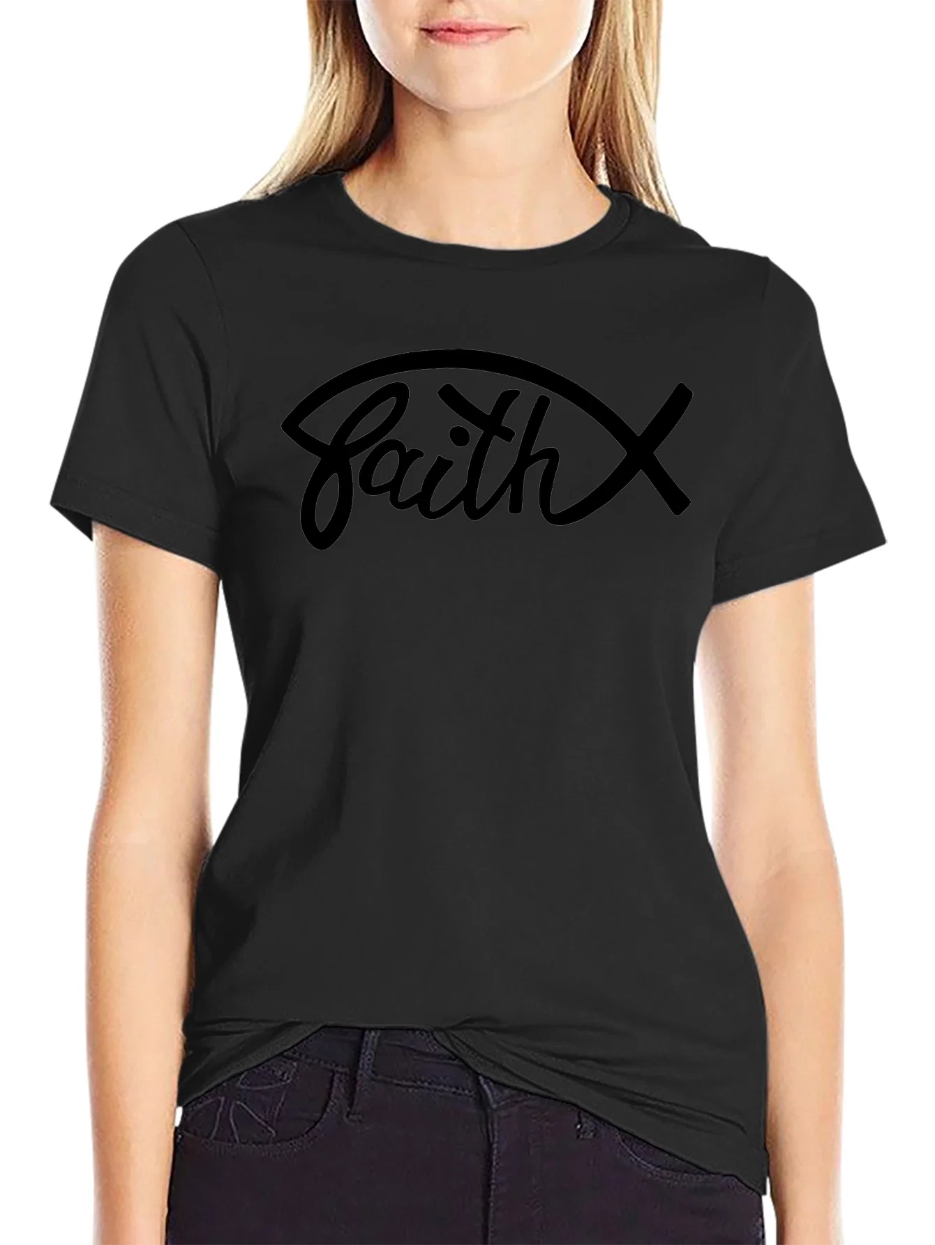 Rebbecca Faith Graphic Tee - Christian Fish Symbol Shirt