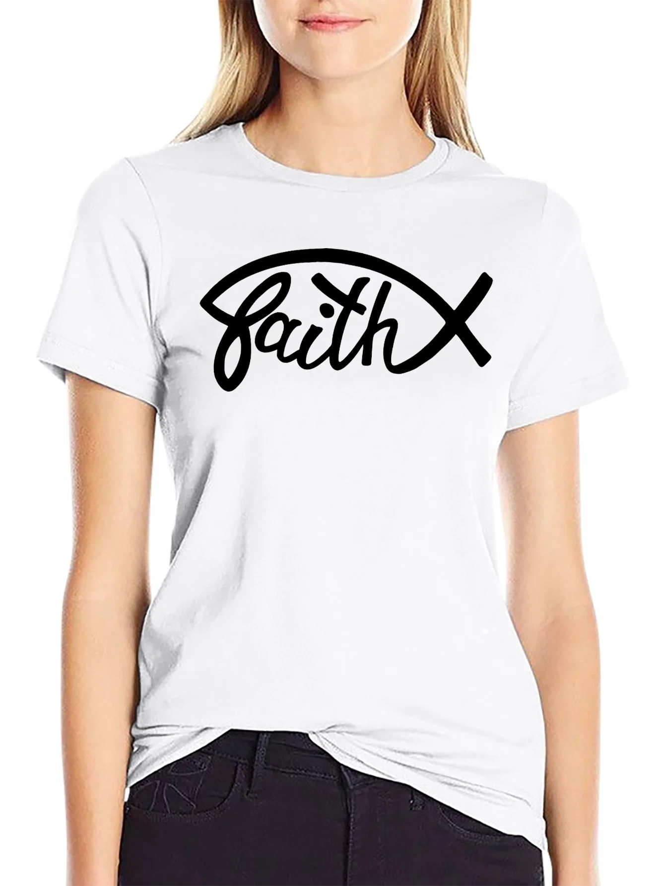 Rebbecca Faith Graphic Tee - Christian Fish Symbol Shirt