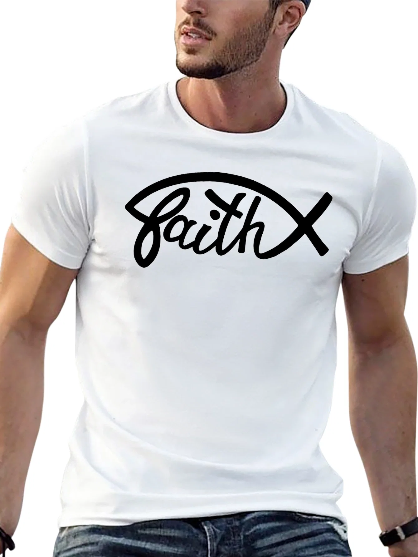 Rebbecca Faith Graphic Tee - Christian Fish Symbol Shirt
