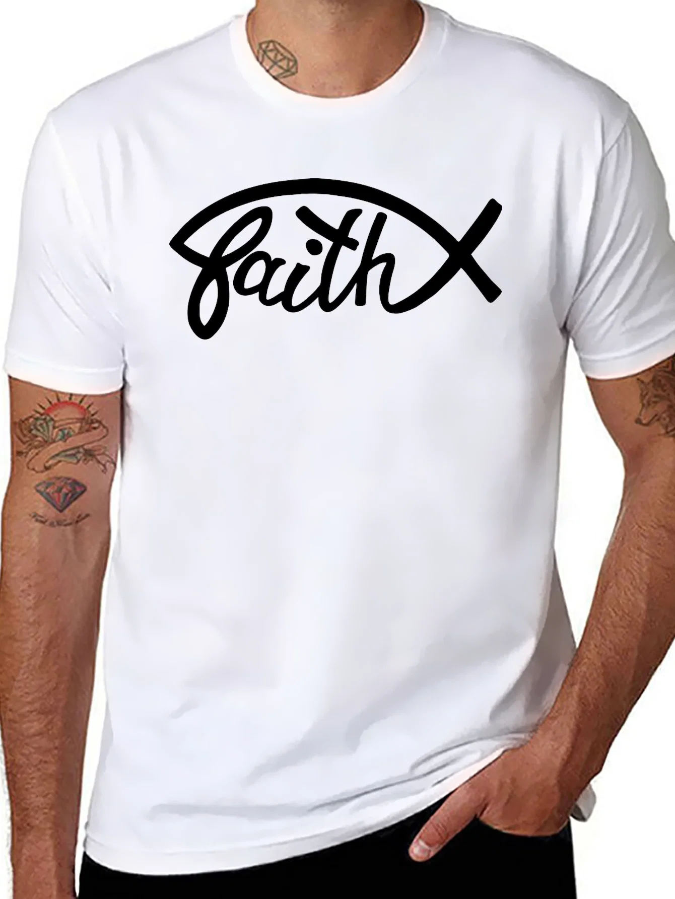 Rebbecca Faith Graphic Tee - Christian Fish Symbol Shirt