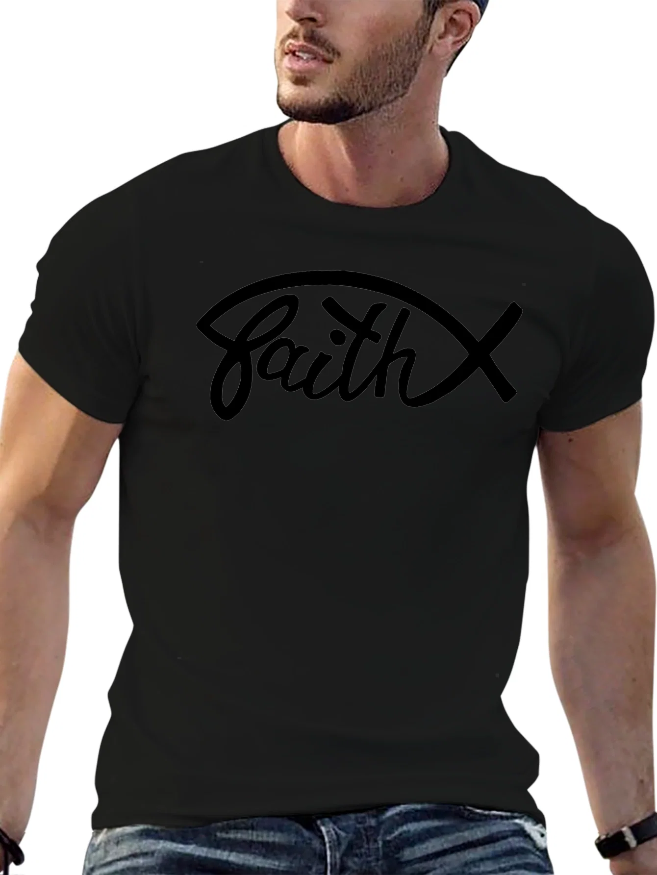 Rebbecca Faith Graphic Tee - Christian Fish Symbol Shirt