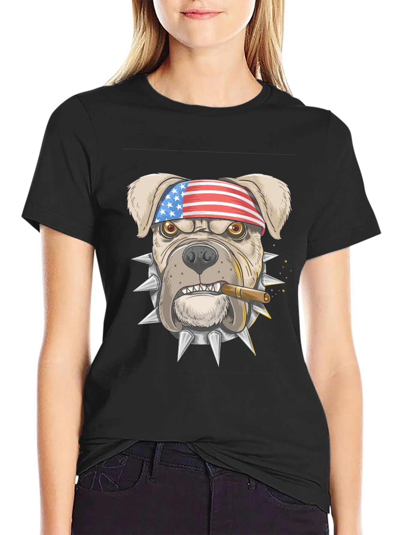 Camiseta Negra Bulldog Americano Patriota
