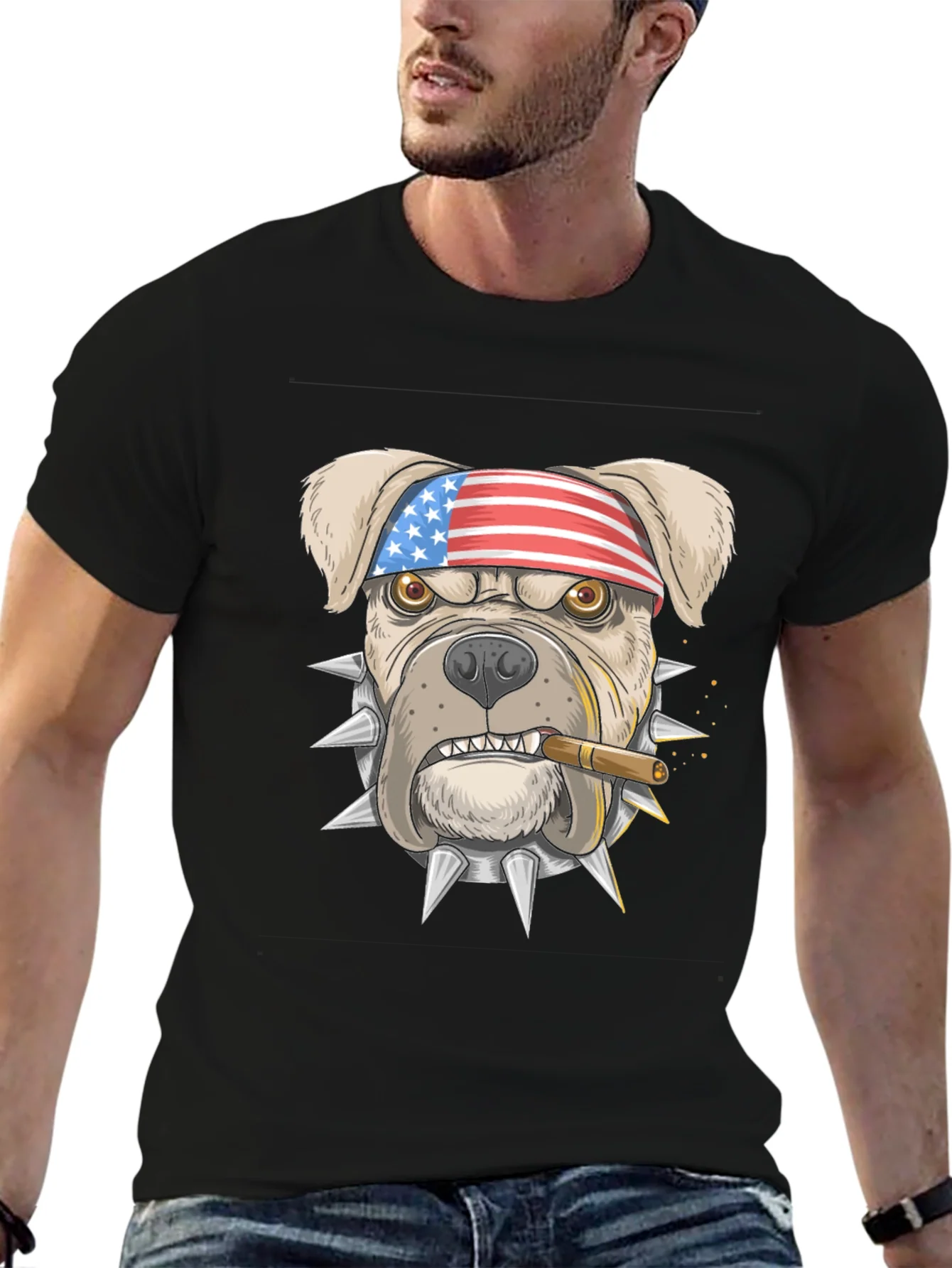 Camiseta Negra Bulldog Americano Patriota