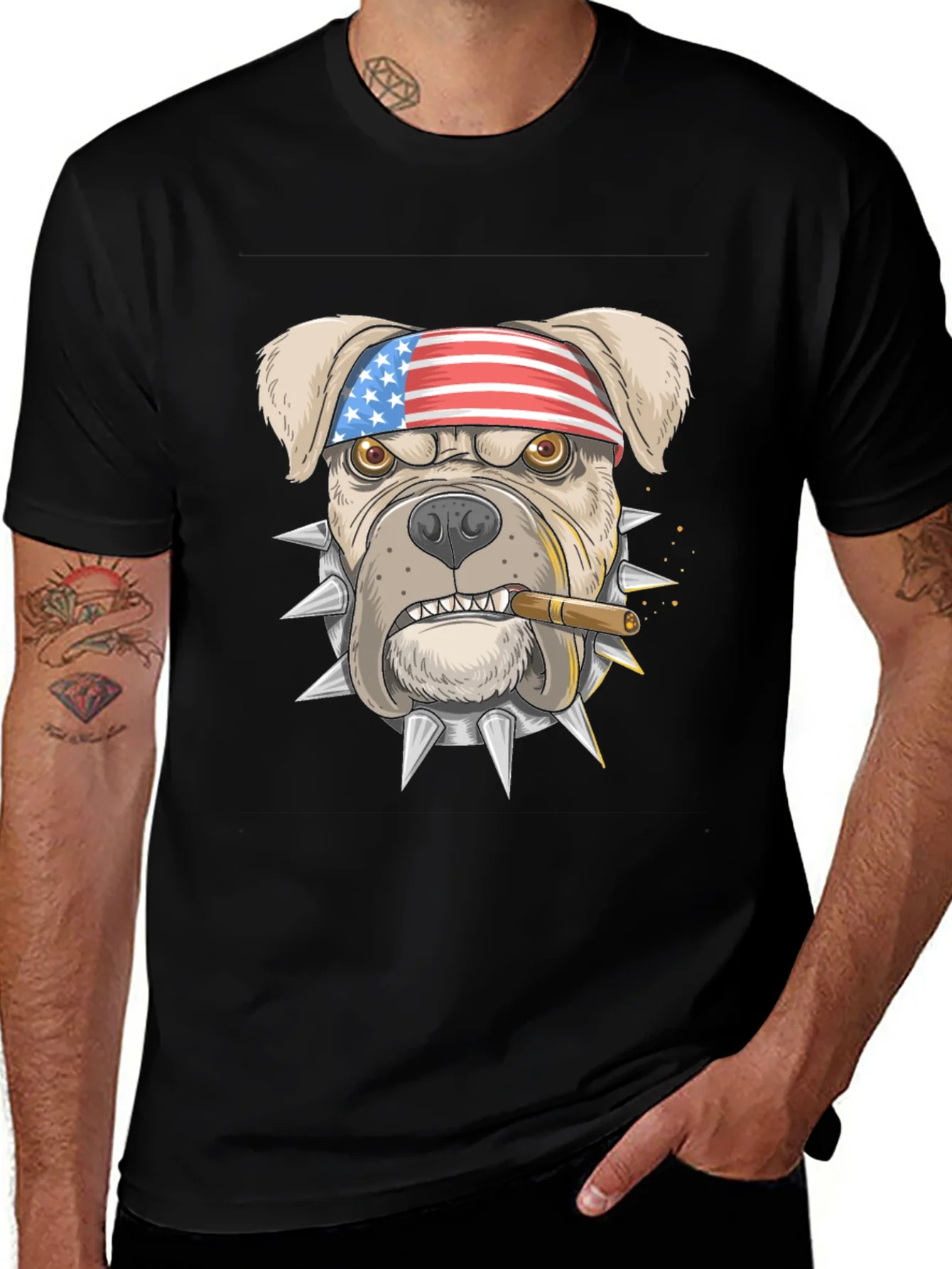 Camiseta Negra Bulldog Americano Patriota