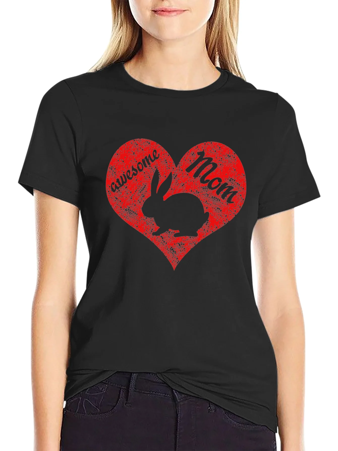 Rebbecca Awesome Mom Rabbit Heart Graphic T-Shirt