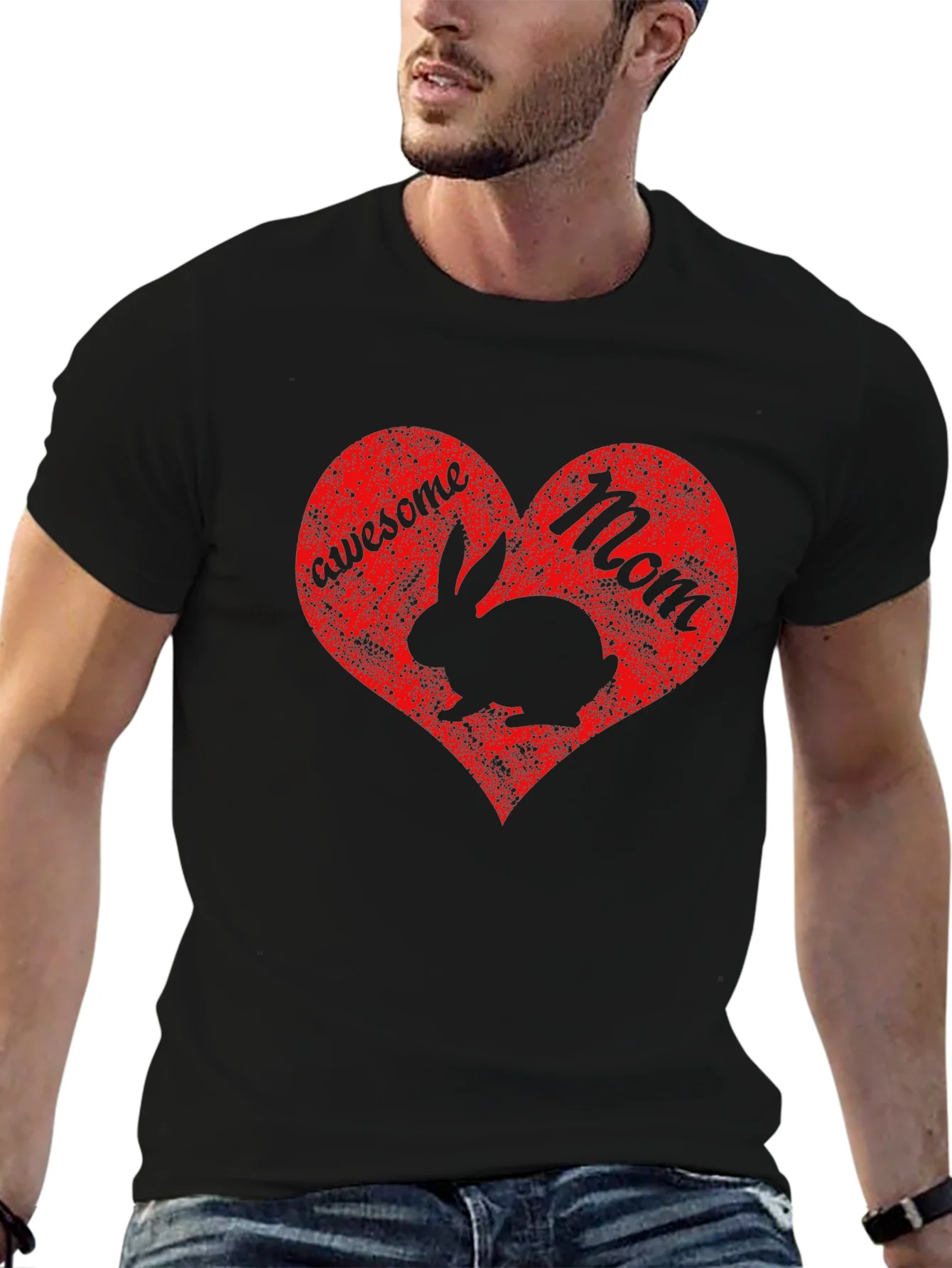 Rebbecca Awesome Mom Rabbit Heart Graphic T-Shirt