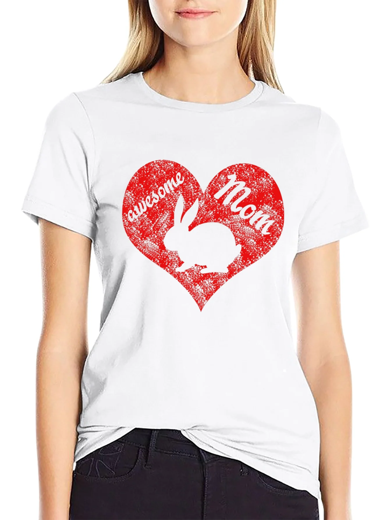 Rebbecca Awesome Mom Rabbit Heart Graphic T-Shirt