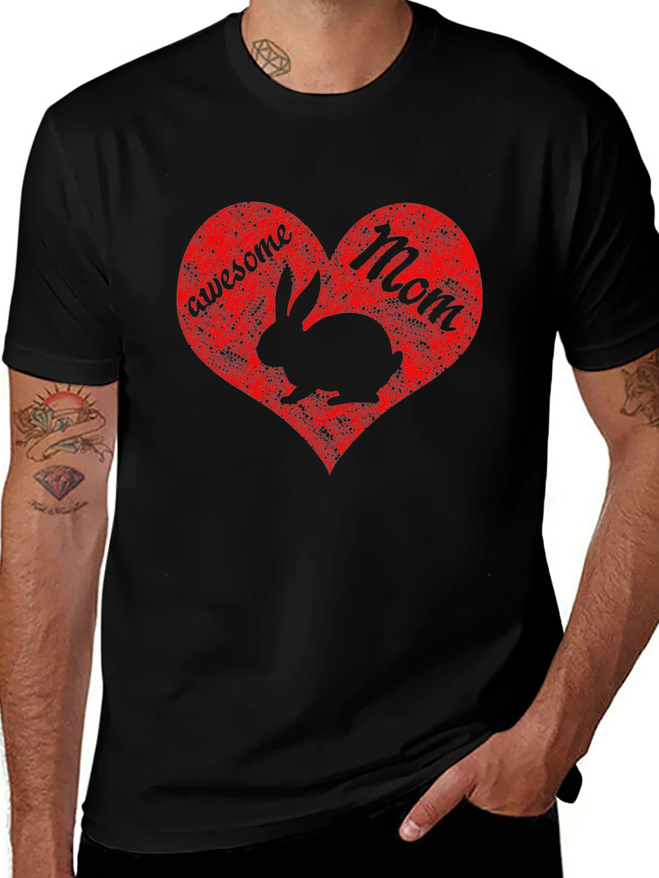 Rebbecca Awesome Mom Rabbit Heart Graphic T-Shirt