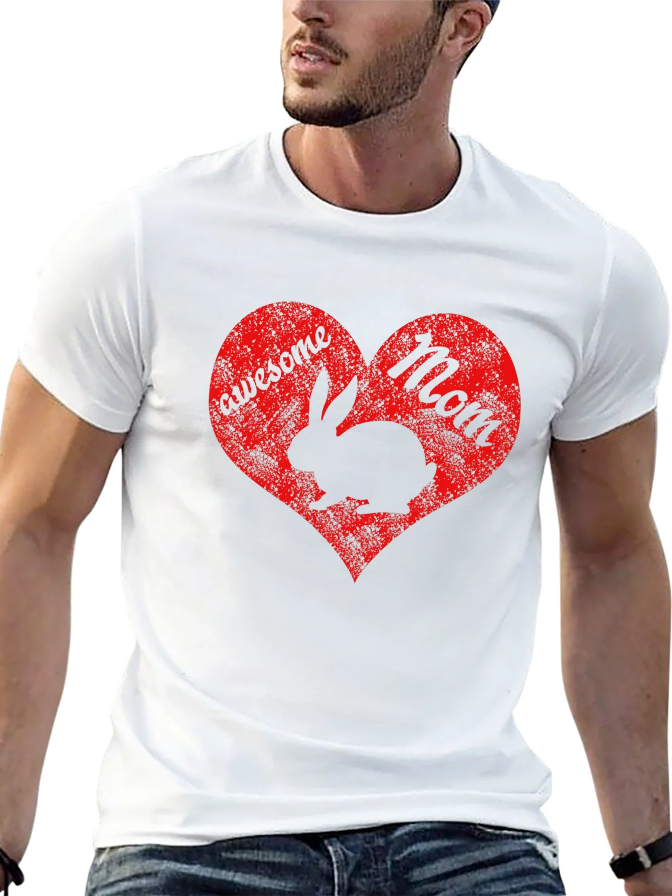 Rebbecca Awesome Mom Rabbit Heart Graphic T-Shirt