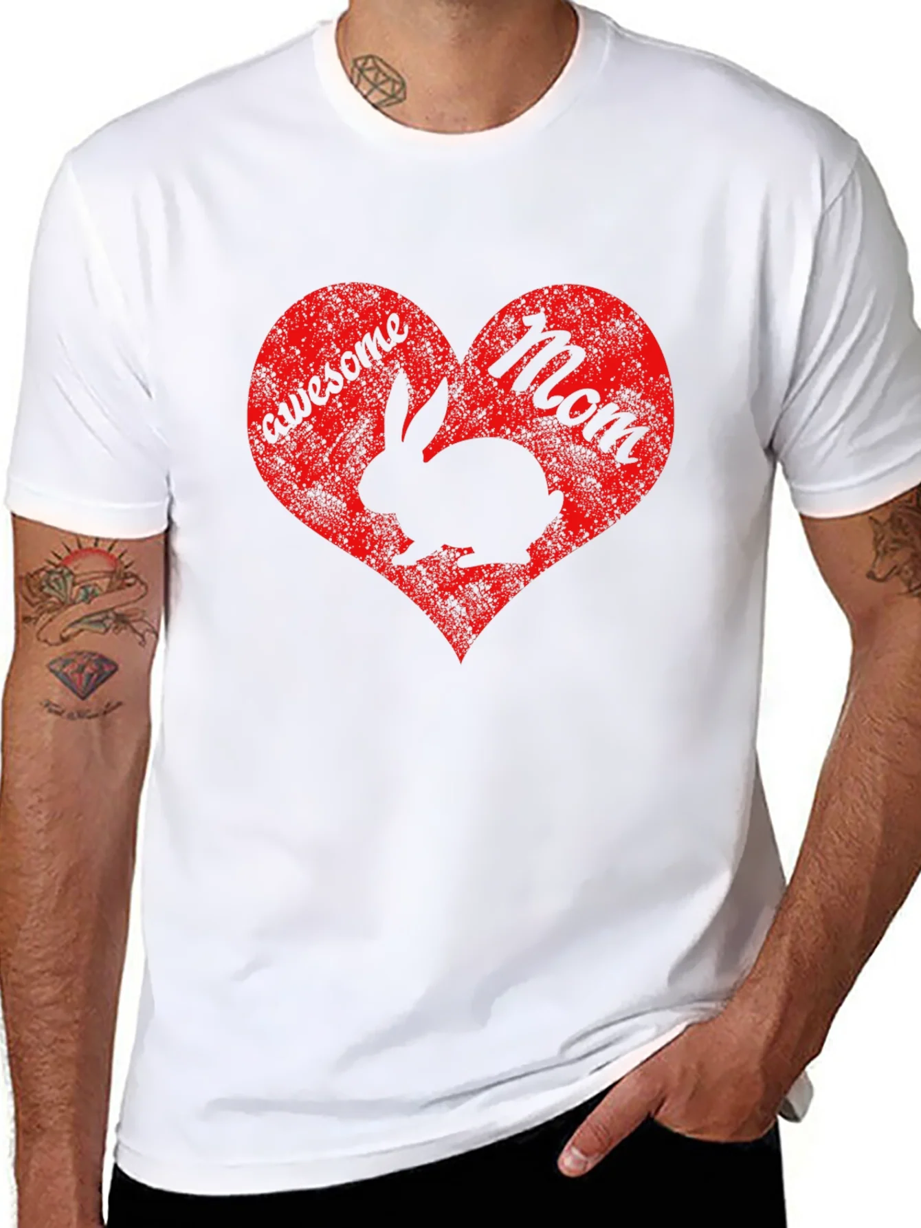Rebbecca Awesome Mom Rabbit Heart Graphic T-Shirt
