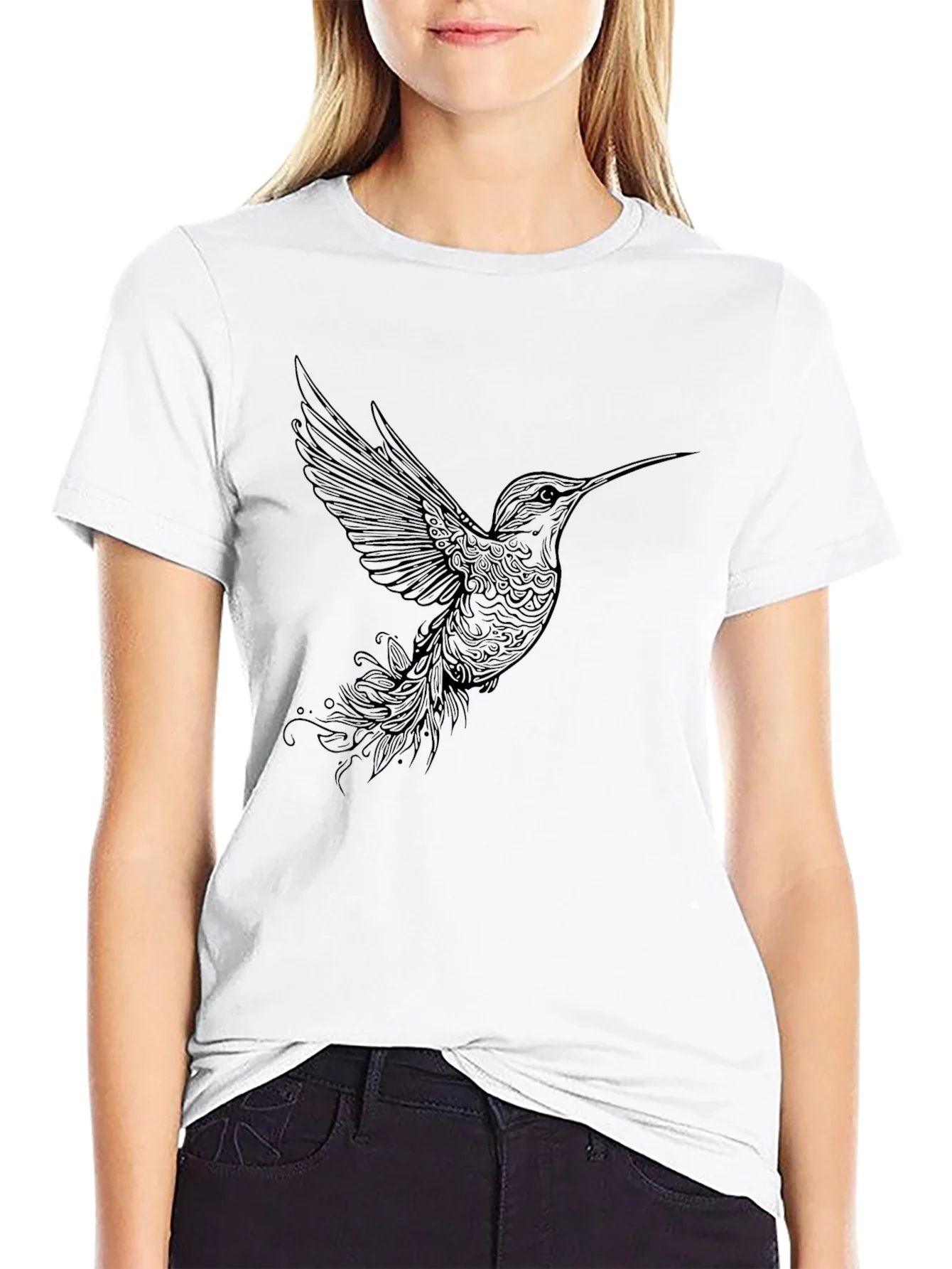 Camiseta Negra con Dise?o de Colibr¨ª