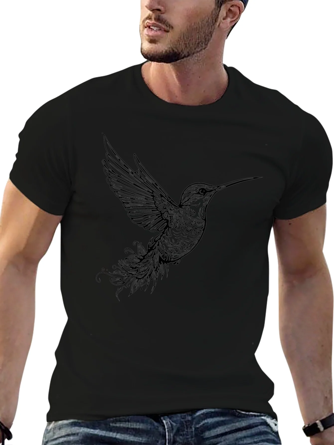 Camiseta Negra con Dise?o de Colibr¨ª