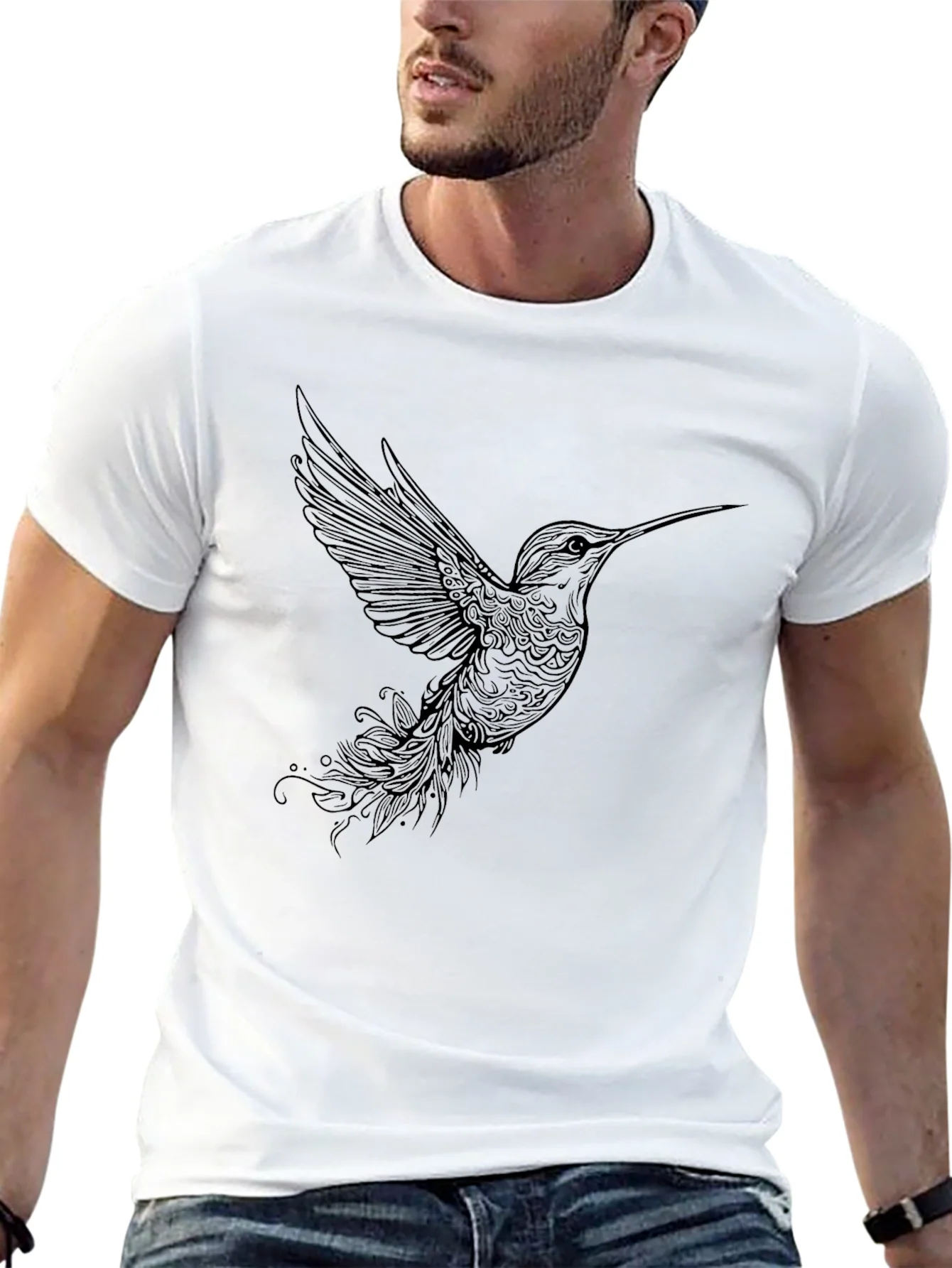 Camiseta Negra con Dise?o de Colibr¨ª