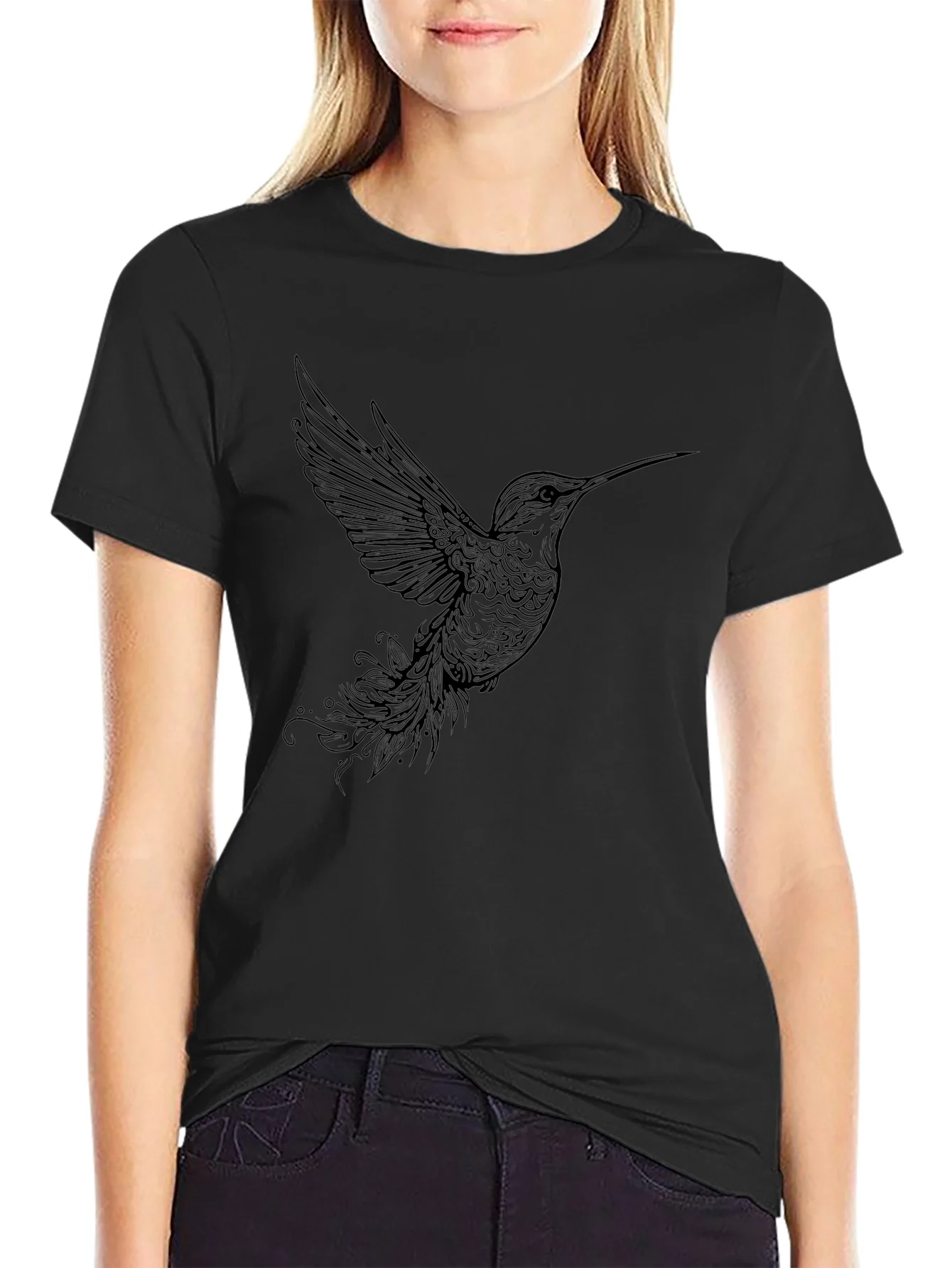Camiseta Negra con Dise?o de Colibr¨ª